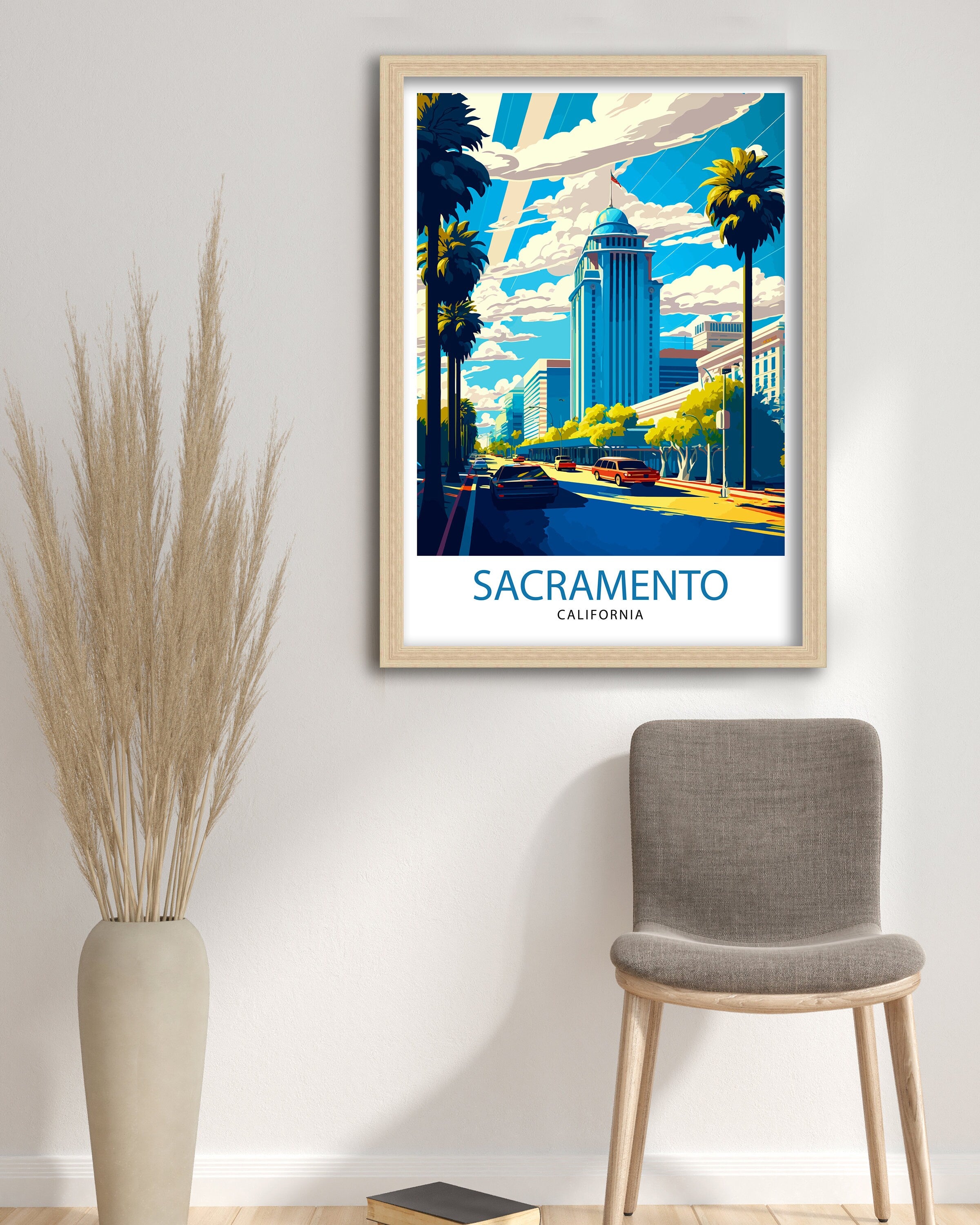 Sacramento Travel Print| Sacramento Wall Art Sacramento Cityscape Illustration California Travel Poster Sacramento Gift