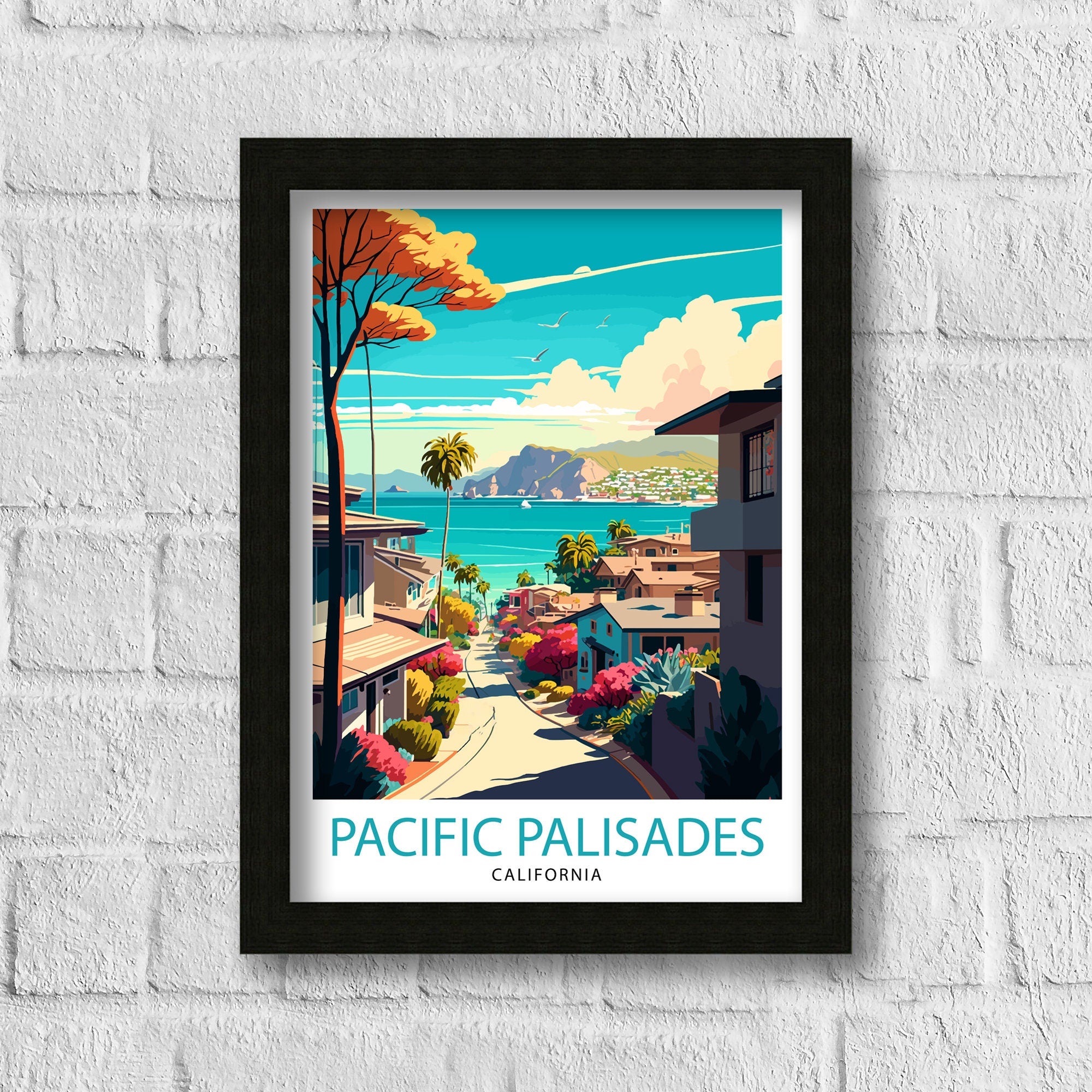 Pacific Palisades Travel Print| California Wall Decor Pacific Palisades Art Print Travel Poster Pacific Palisades Home Decor