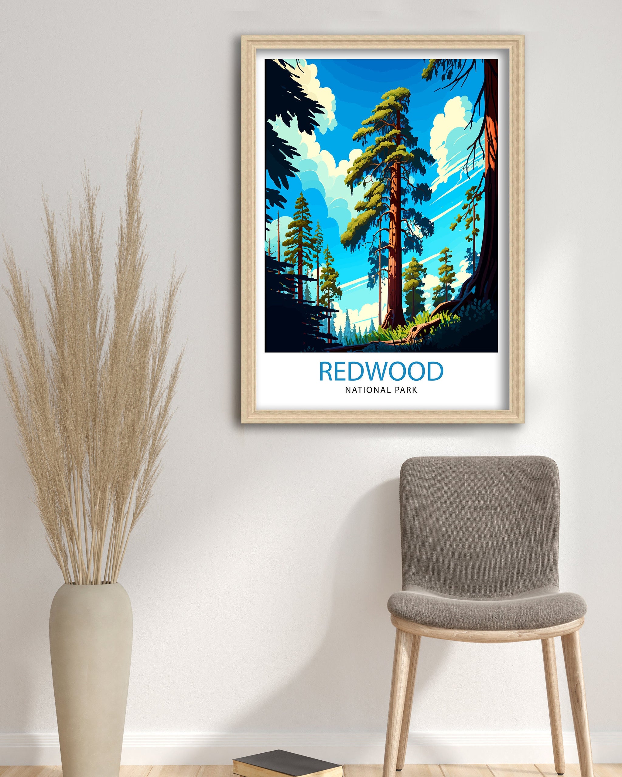 Redwood National Park Travel Print| Redwood Wall Art Nature Illustration Travel Poster Gift For Outdoor Enthusiasts National Park Home Decor