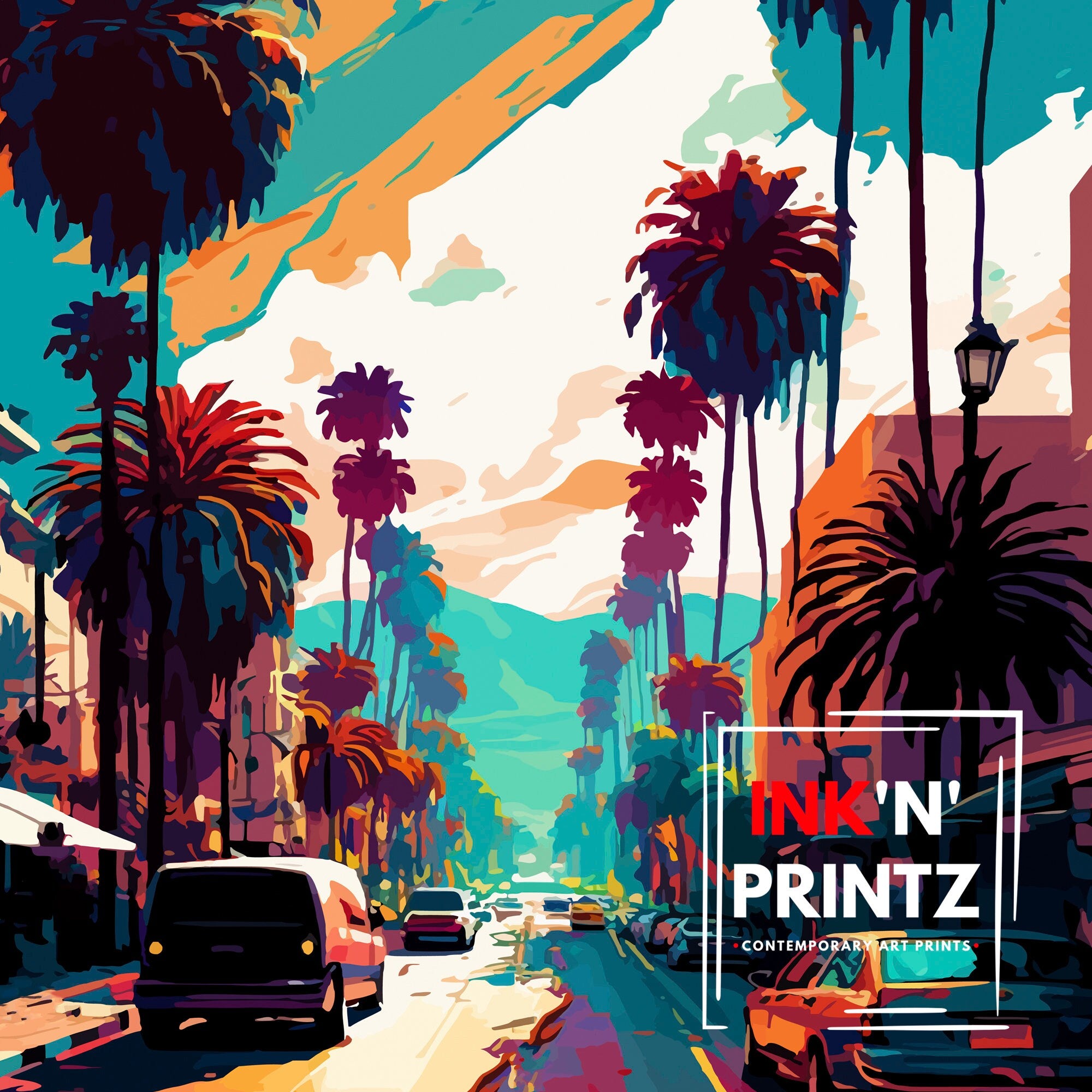 Hollywood California Travel Print| Hollywood Wall Art Hollywood Home Decor Hollywood Illustration Travel Poster Hollywood Gift Hollywood