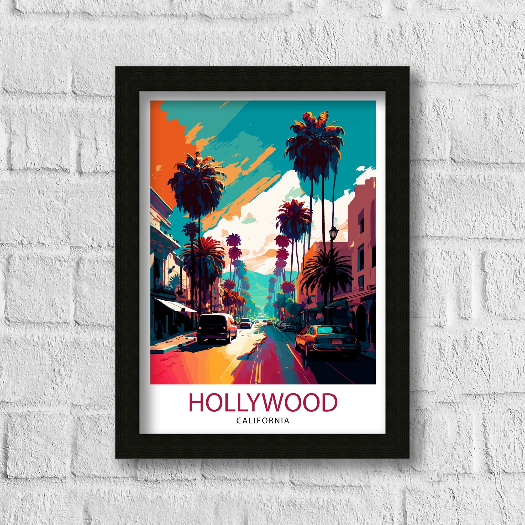 Hollywood California Travel Print| Hollywood Wall Art Hollywood Home Decor Hollywood Illustration Travel Poster Hollywood Gift Hollywood