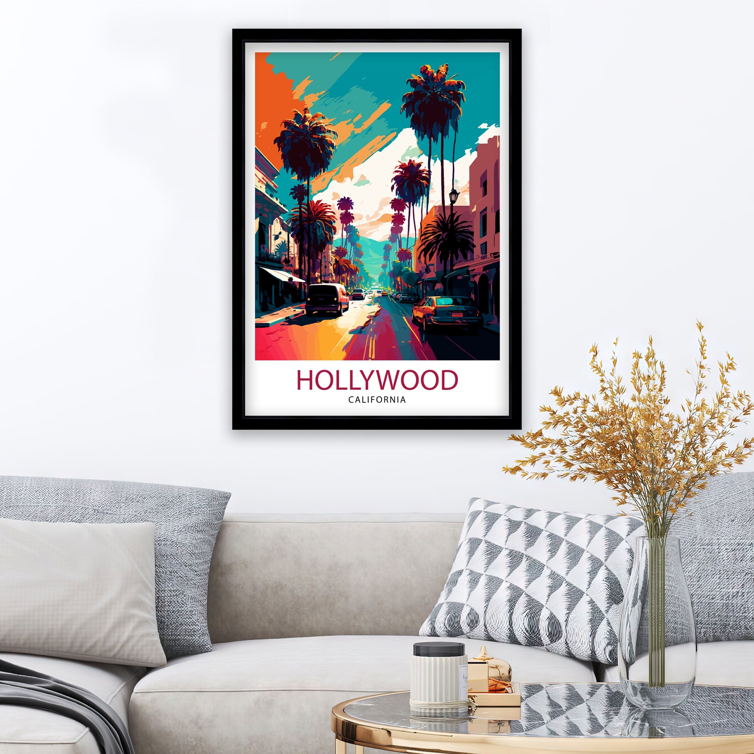 Hollywood California Travel Print| Hollywood Wall Art Hollywood Home Decor Hollywood Illustration Travel Poster Hollywood Gift Hollywood