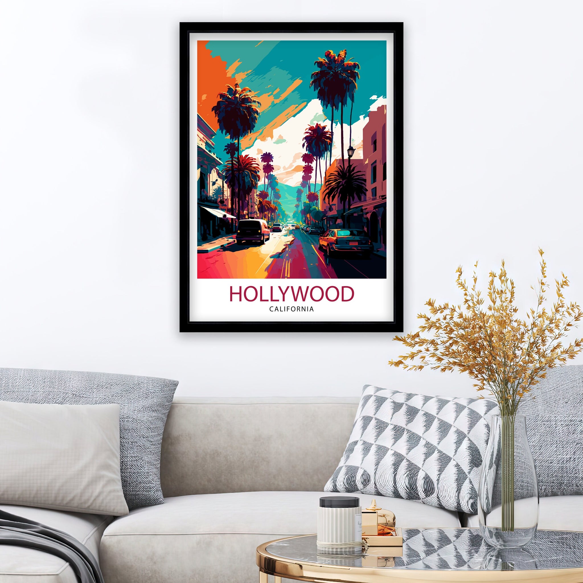 Hollywood California Travel Print| Hollywood Wall Art Hollywood Home Decor Hollywood Illustration Travel Poster Hollywood Gift Hollywood