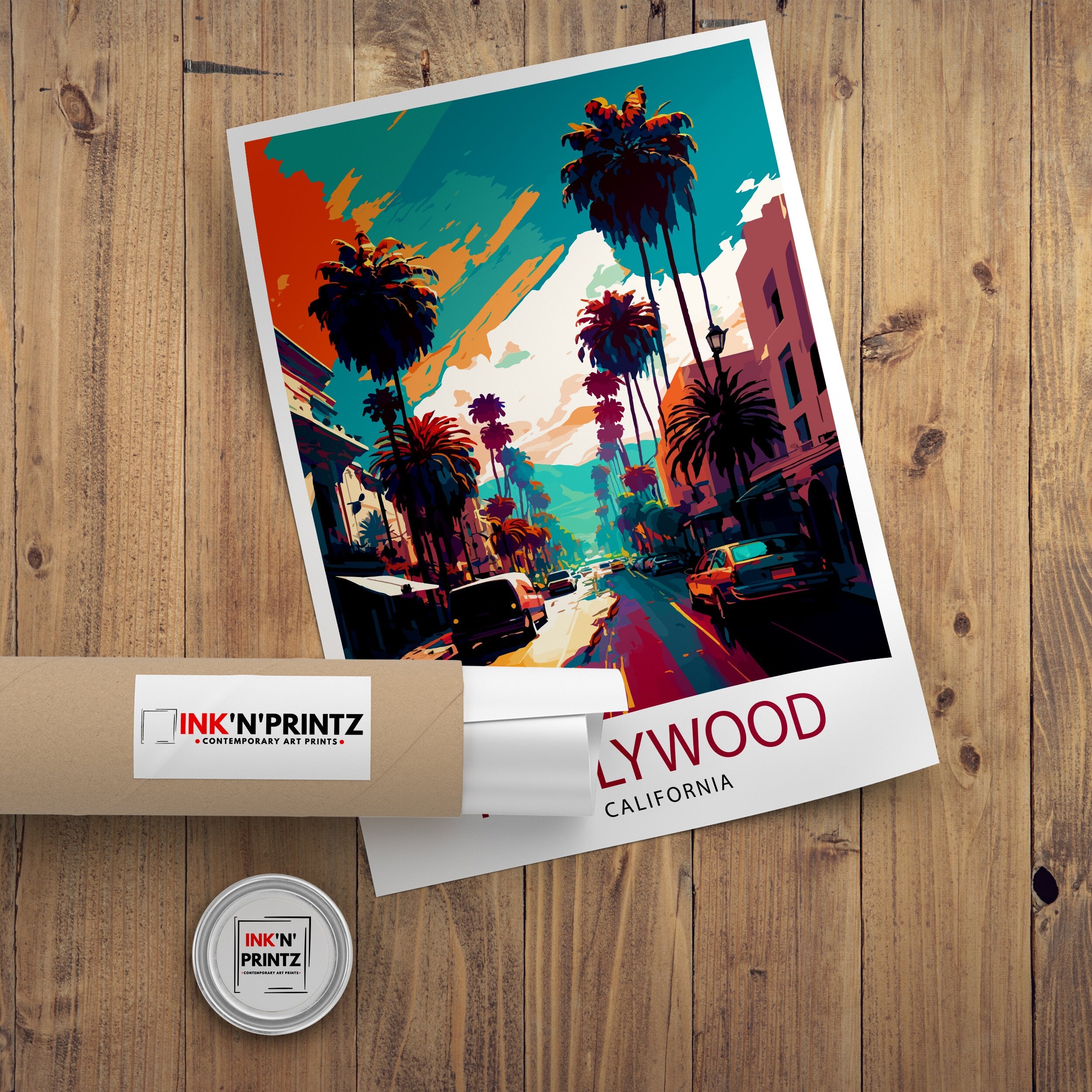 Hollywood California Travel Print| Hollywood Wall Art Hollywood Home Decor Hollywood Illustration Travel Poster Hollywood Gift Hollywood