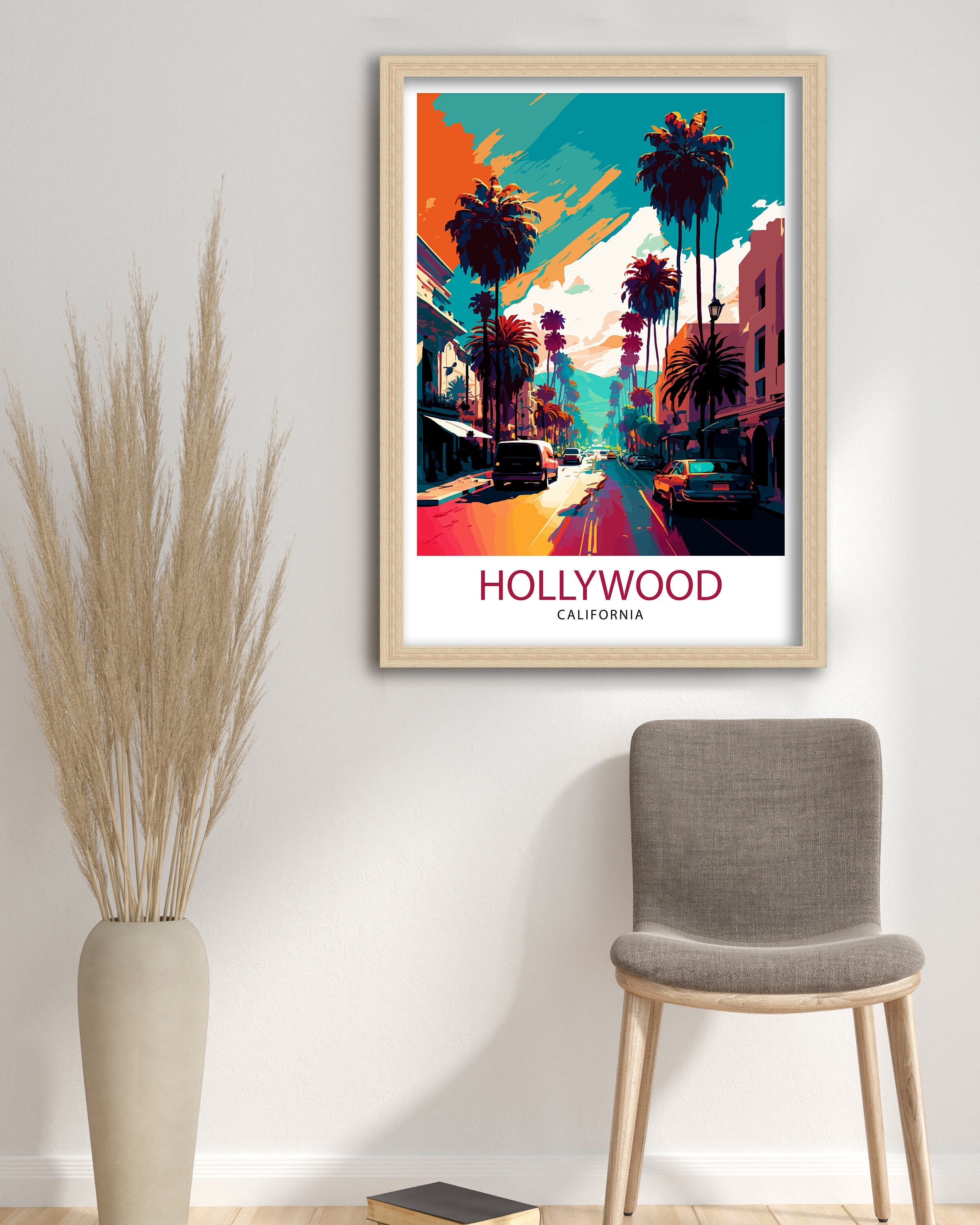 Hollywood California Travel Print| Hollywood Wall Art Hollywood Home Decor Hollywood Illustration Travel Poster Hollywood Gift Hollywood