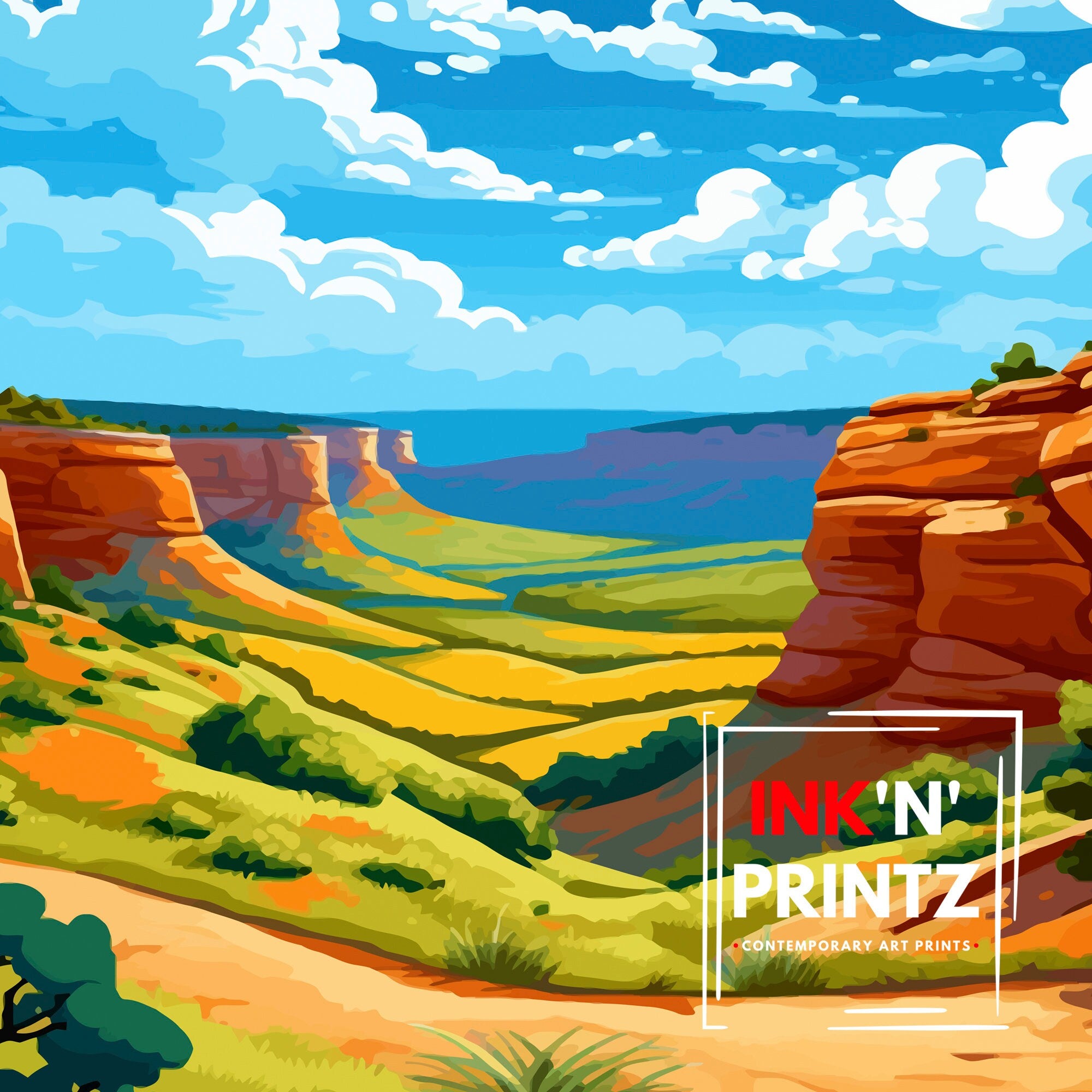 Palo Duro Canyon Texas Travel Print| Texas Wall Art Texas Home Decor Travel Poster Gift Texas Illustration