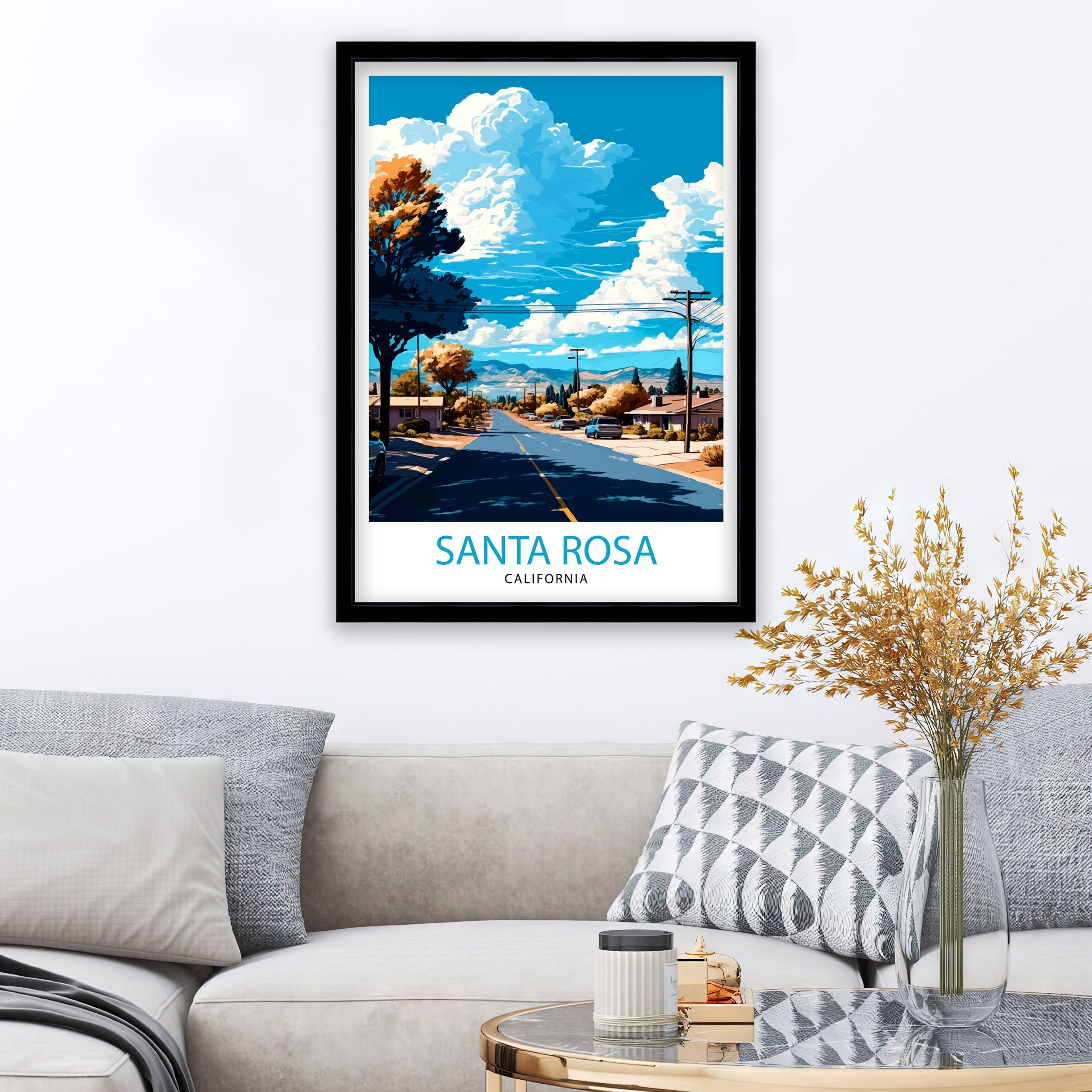 Santa Rosa California Travel Poster | Illustrated Wall Art Print