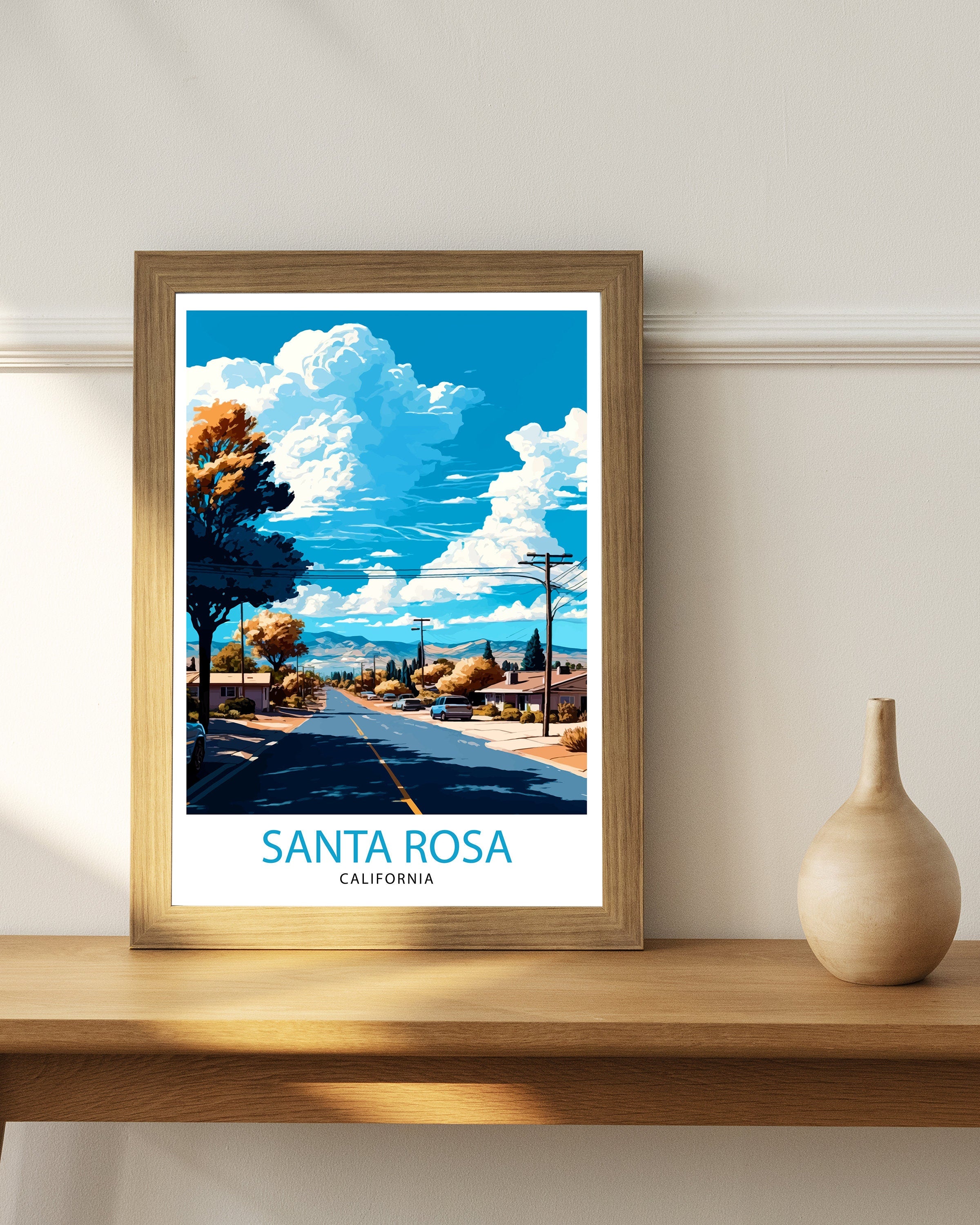 Santa Rosa California Travel Poster | Illustrated Wall Art Print