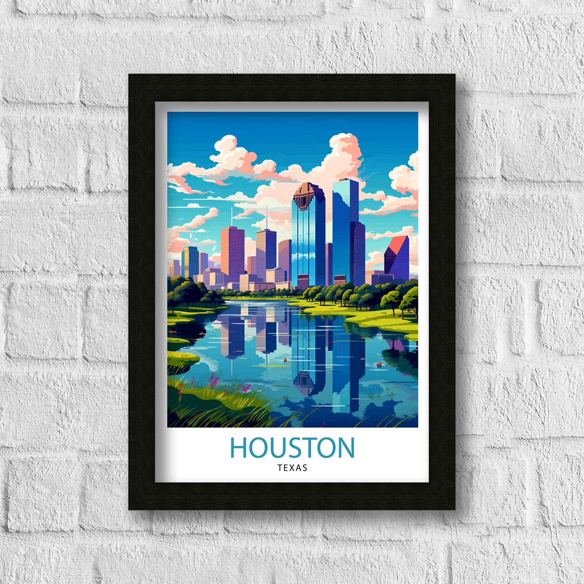 Houston Texas Travel Print| Houston Wall Art Texas Decor Houston Cityscape Travel Poster Houston Skyline Houston Souvenir