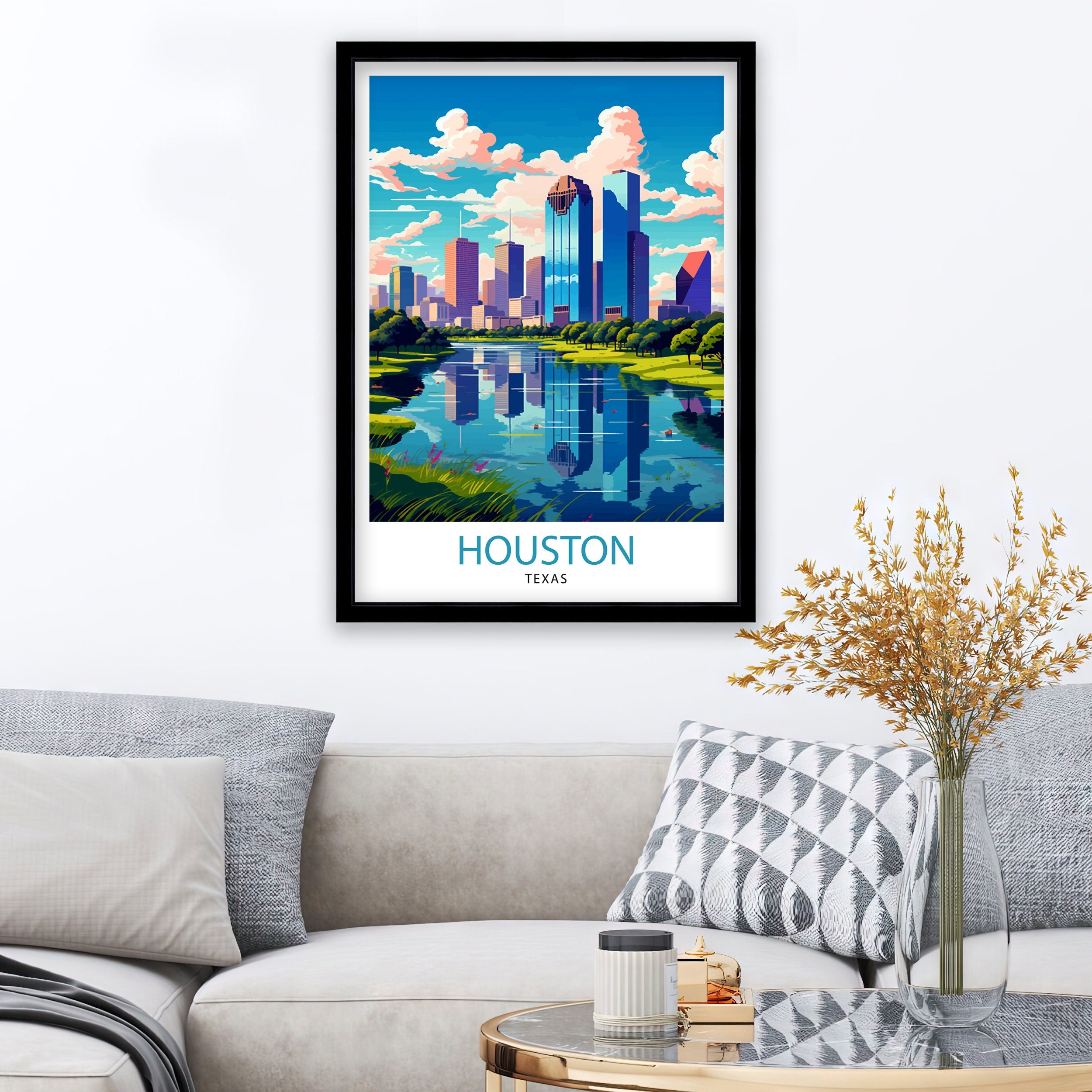 Houston Texas Travel Print| Houston Wall Art Texas Decor Houston Cityscape Travel Poster Houston Skyline Houston Souvenir