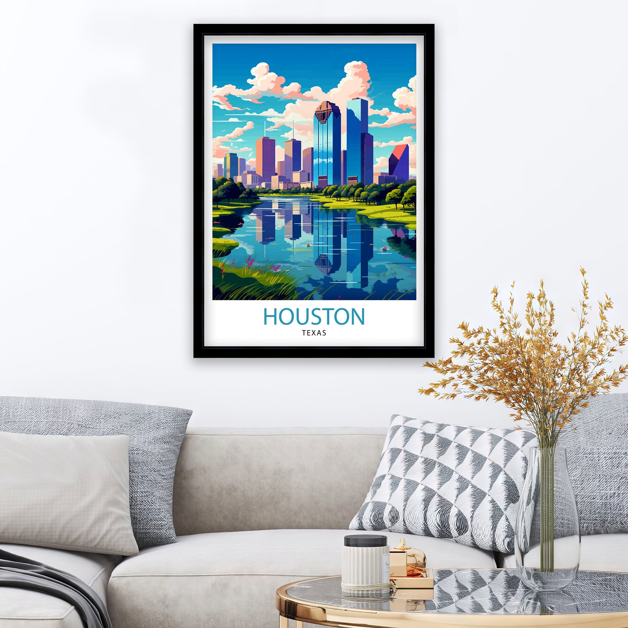 Houston Texas Travel Print| Houston Wall Art Texas Decor Houston Cityscape Travel Poster Houston Skyline Houston Souvenir