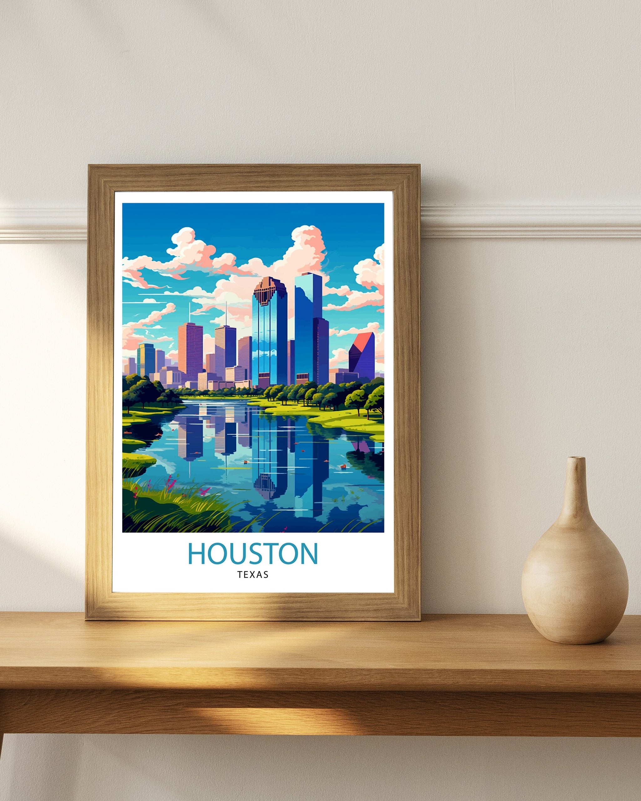 Houston Texas Travel Print| Houston Wall Art Texas Decor Houston Cityscape Travel Poster Houston Skyline Houston Souvenir