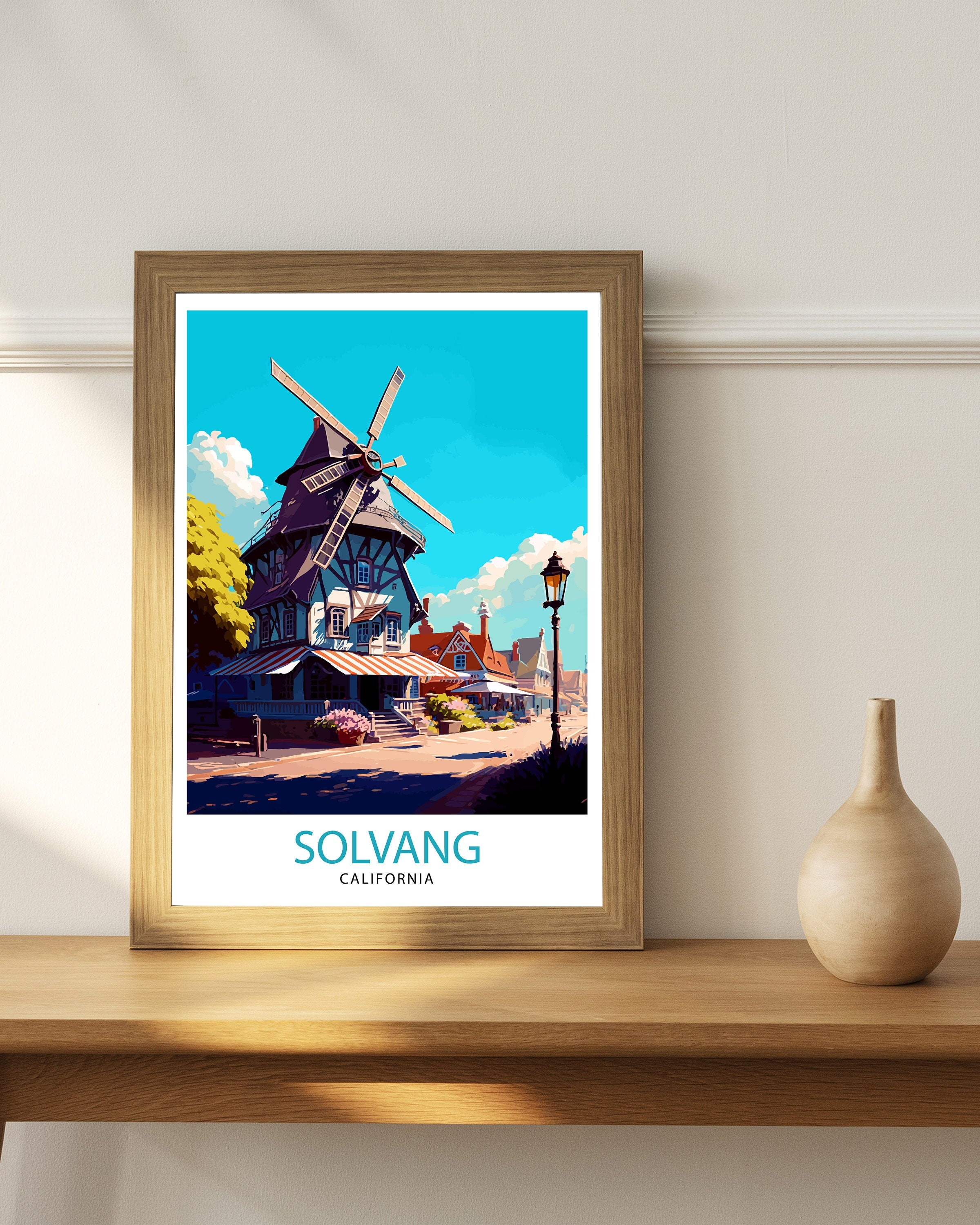 Solvang California Travel Print| Solvang Wall Decor, Solvang Home Living Decor Solvang Illustration Travel Poster Gift For Solvang