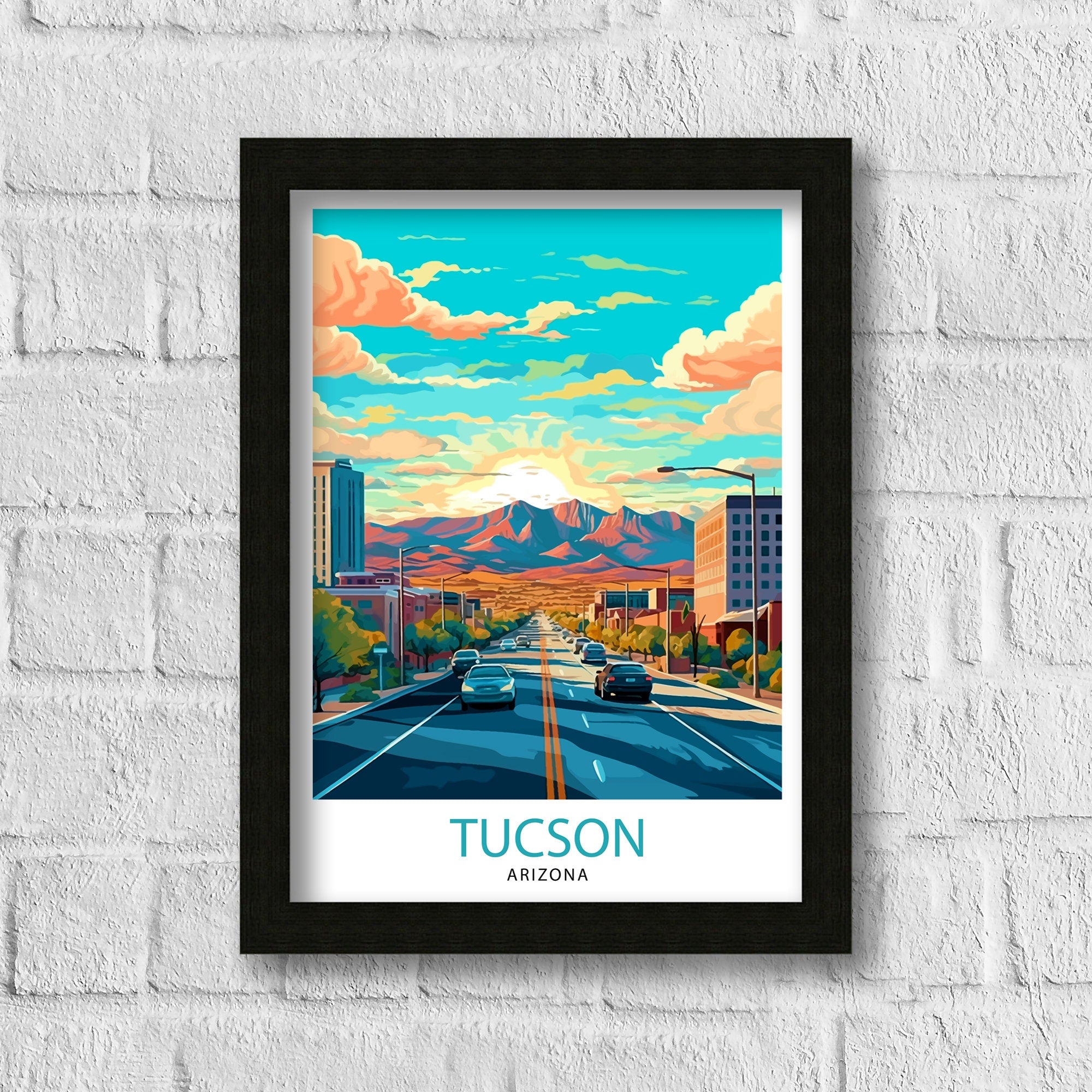 Tucson Arizona Travel Print| Tucson Wall Art Tucson Home Decor Tucson Illustration Travel Poster Arizona Gift Southwest Wall Decor