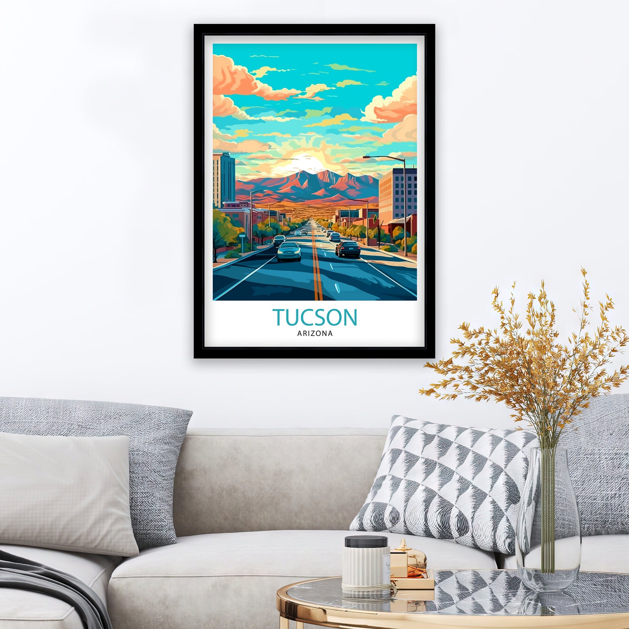 Tucson Arizona Travel Print| Tucson Wall Art Tucson Home Decor Tucson Illustration Travel Poster Arizona Gift Southwest Wall Decor