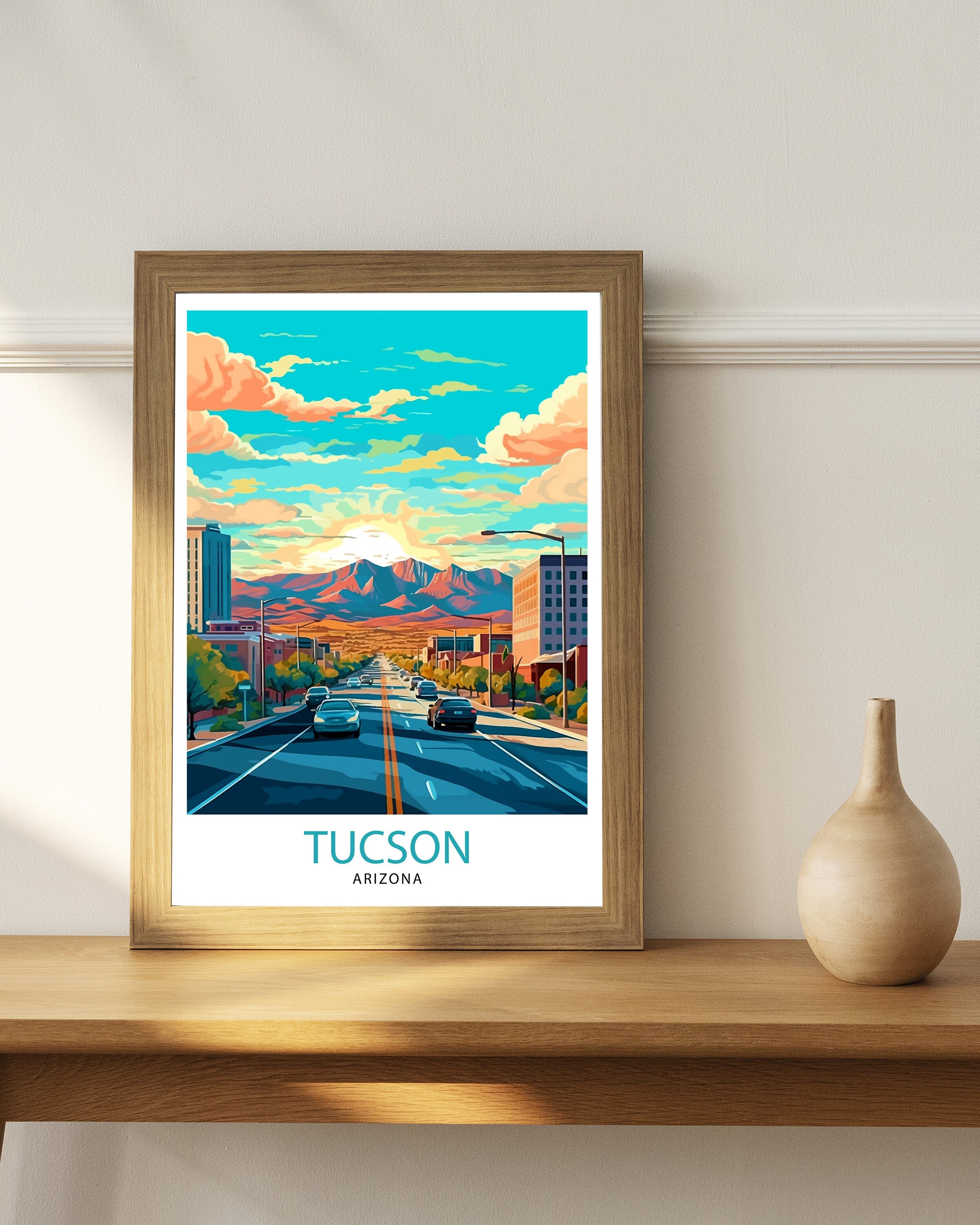Tucson Arizona Travel Print| Tucson Wall Art Tucson Home Decor Tucson Illustration Travel Poster Arizona Gift Southwest Wall Decor