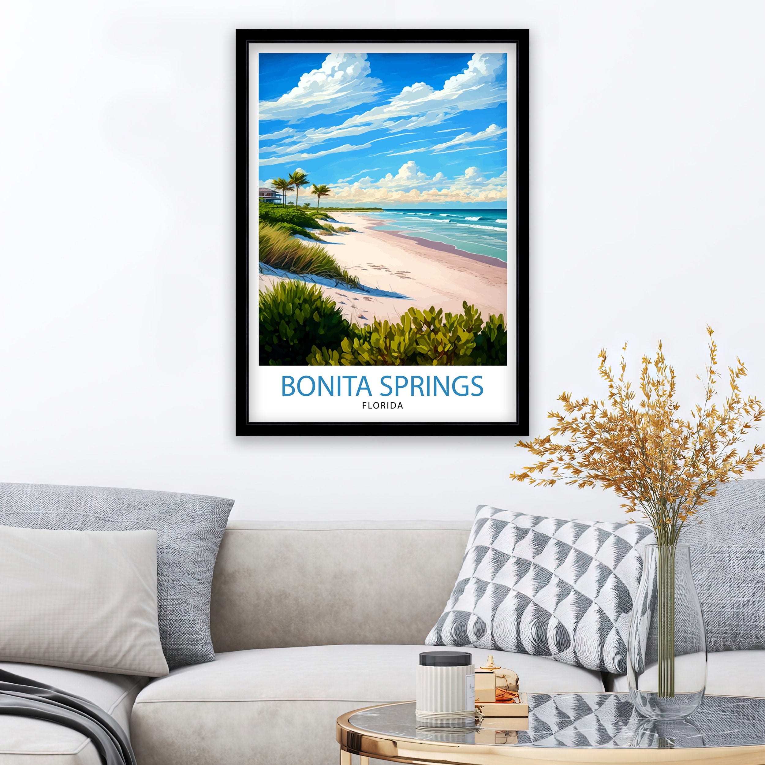 Bonita Springs Florida Travel Print| Wall Art Decor Florida Travel Poster Gift for Florida Lovers Bonita Springs Illustration Florida Beach