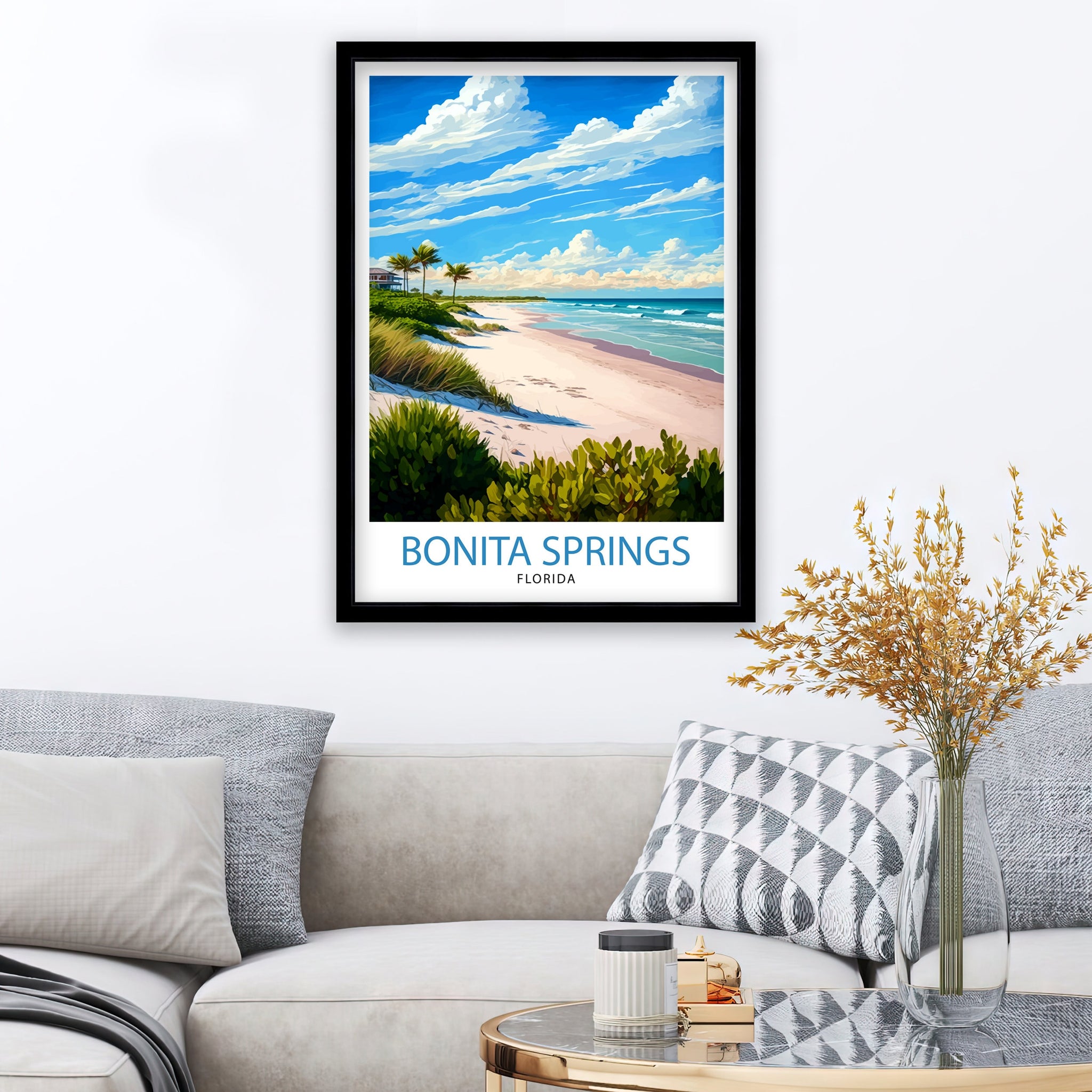 Bonita Springs Florida Travel Print| Wall Art Decor Florida Travel Poster Gift for Florida Lovers Bonita Springs Illustration Florida Beach
