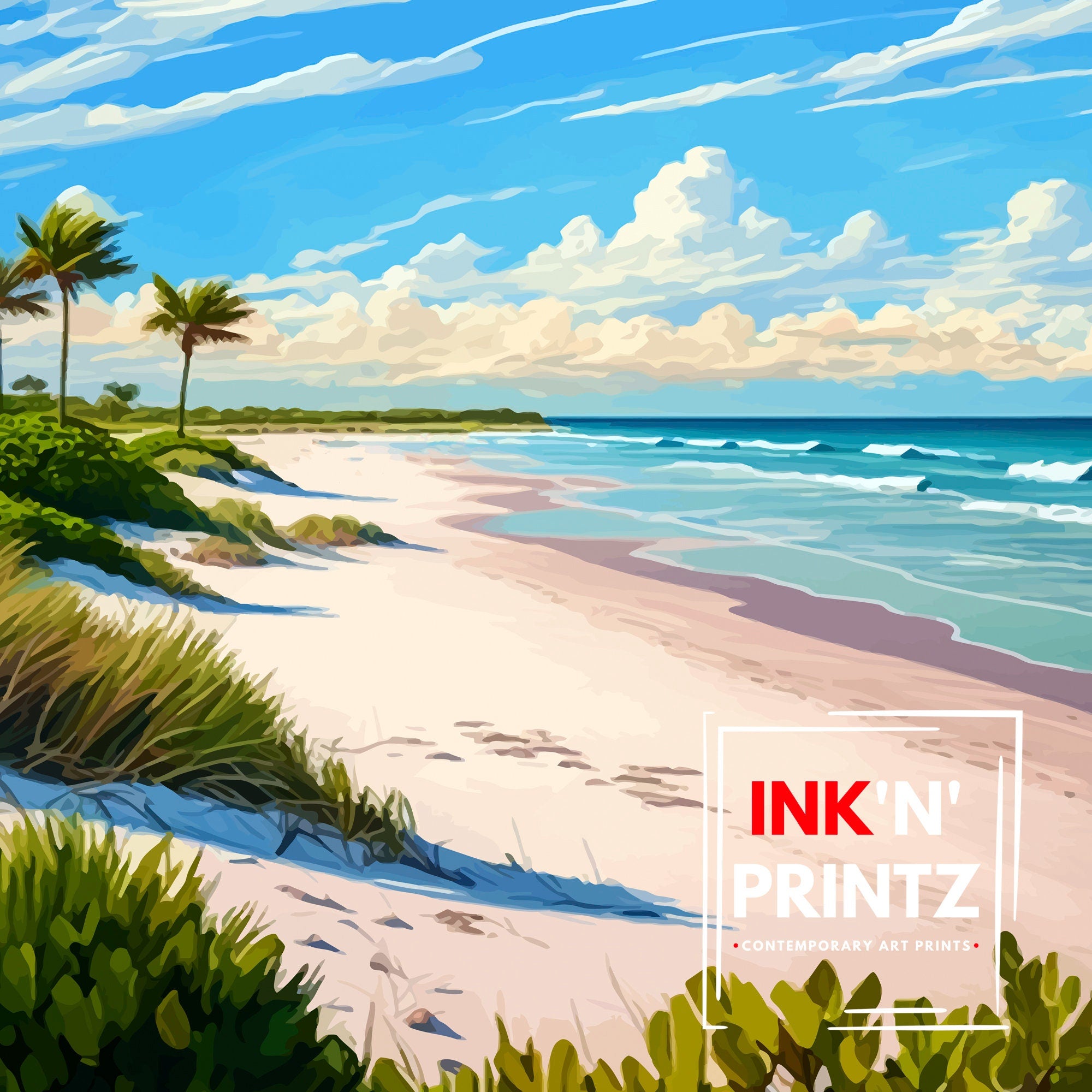 Bonita Springs Florida Travel Print| Wall Art Decor Florida Travel Poster Gift for Florida Lovers Bonita Springs Illustration Florida Beach