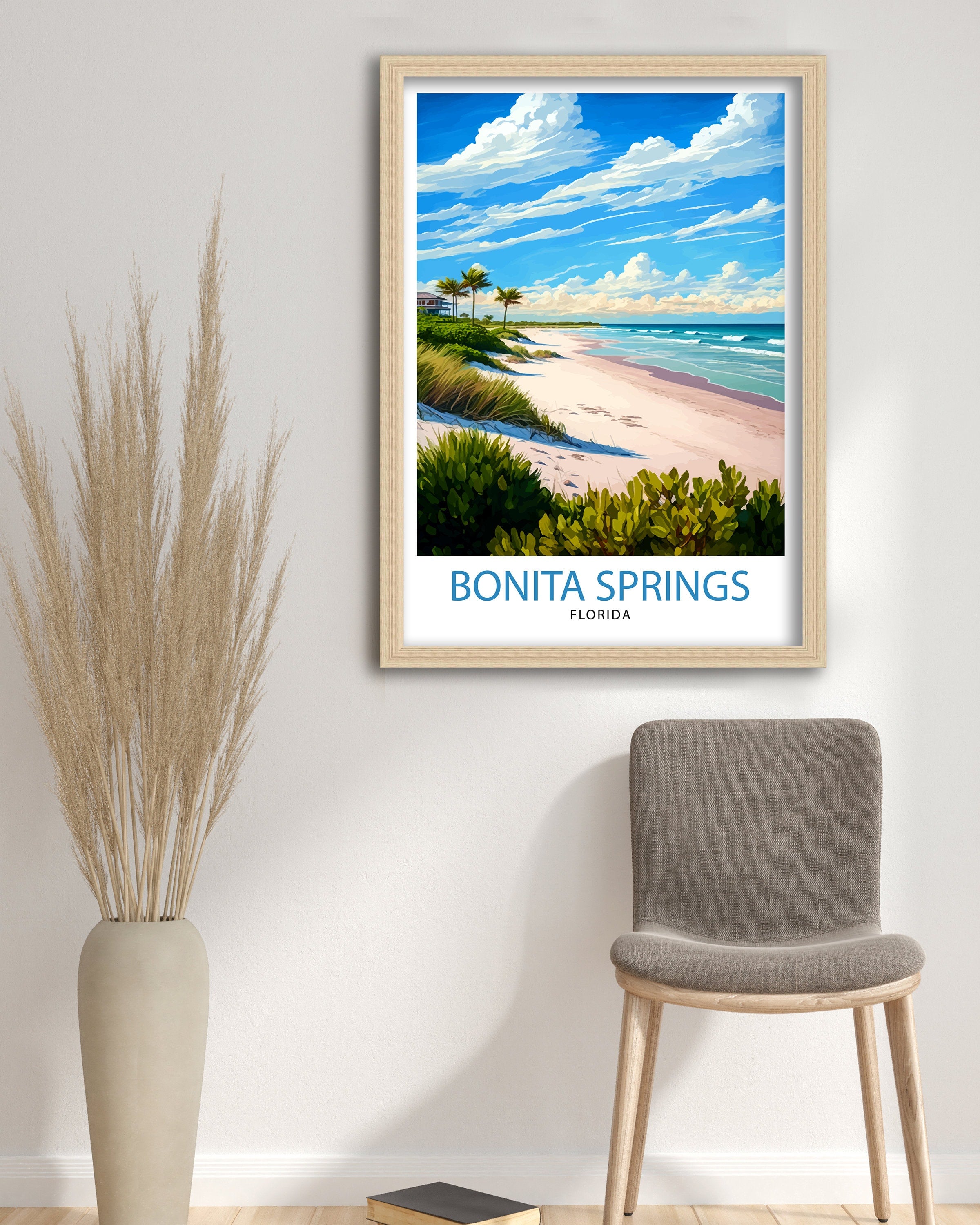 Bonita Springs Florida Travel Print| Wall Art Decor Florida Travel Poster Gift for Florida Lovers Bonita Springs Illustration Florida Beach