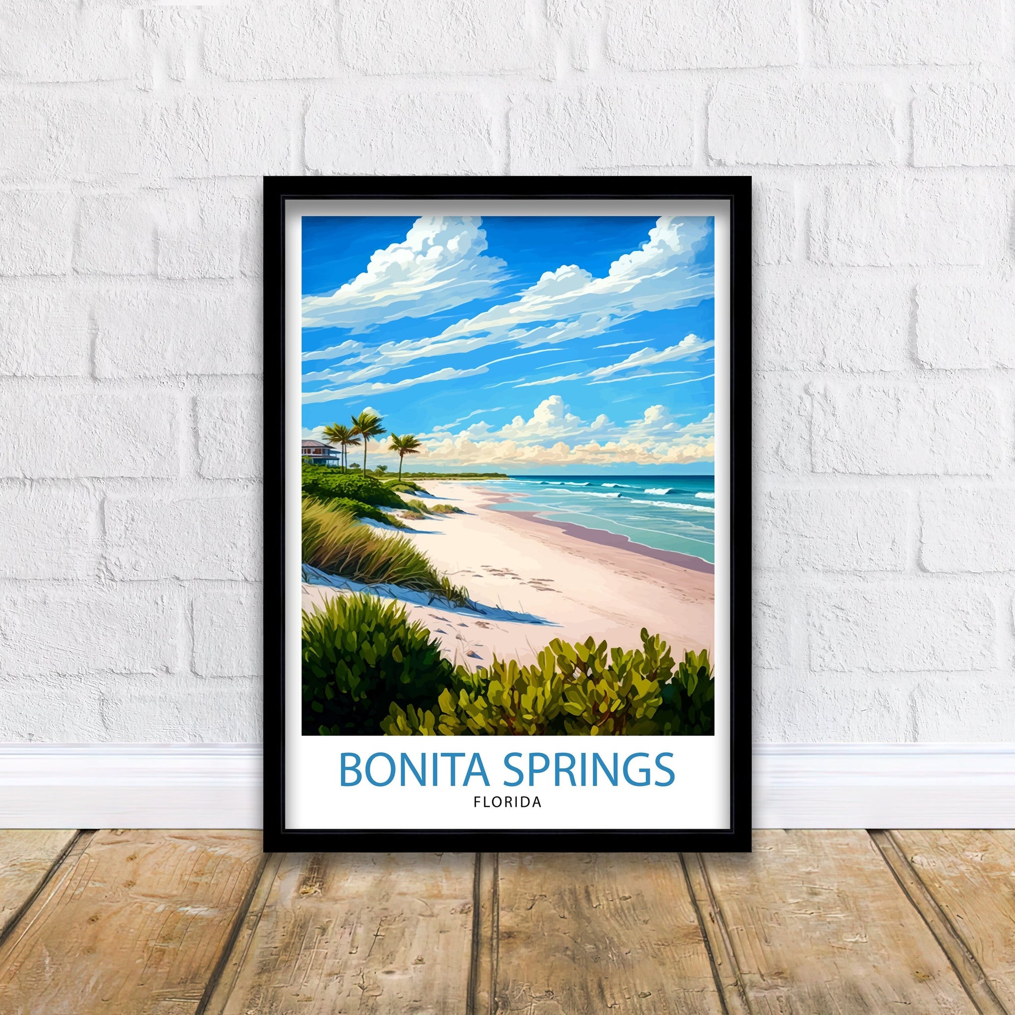 Bonita Springs Florida Travel Print| Wall Art Decor Florida Travel Poster Gift for Florida Lovers Bonita Springs Illustration Florida Beach