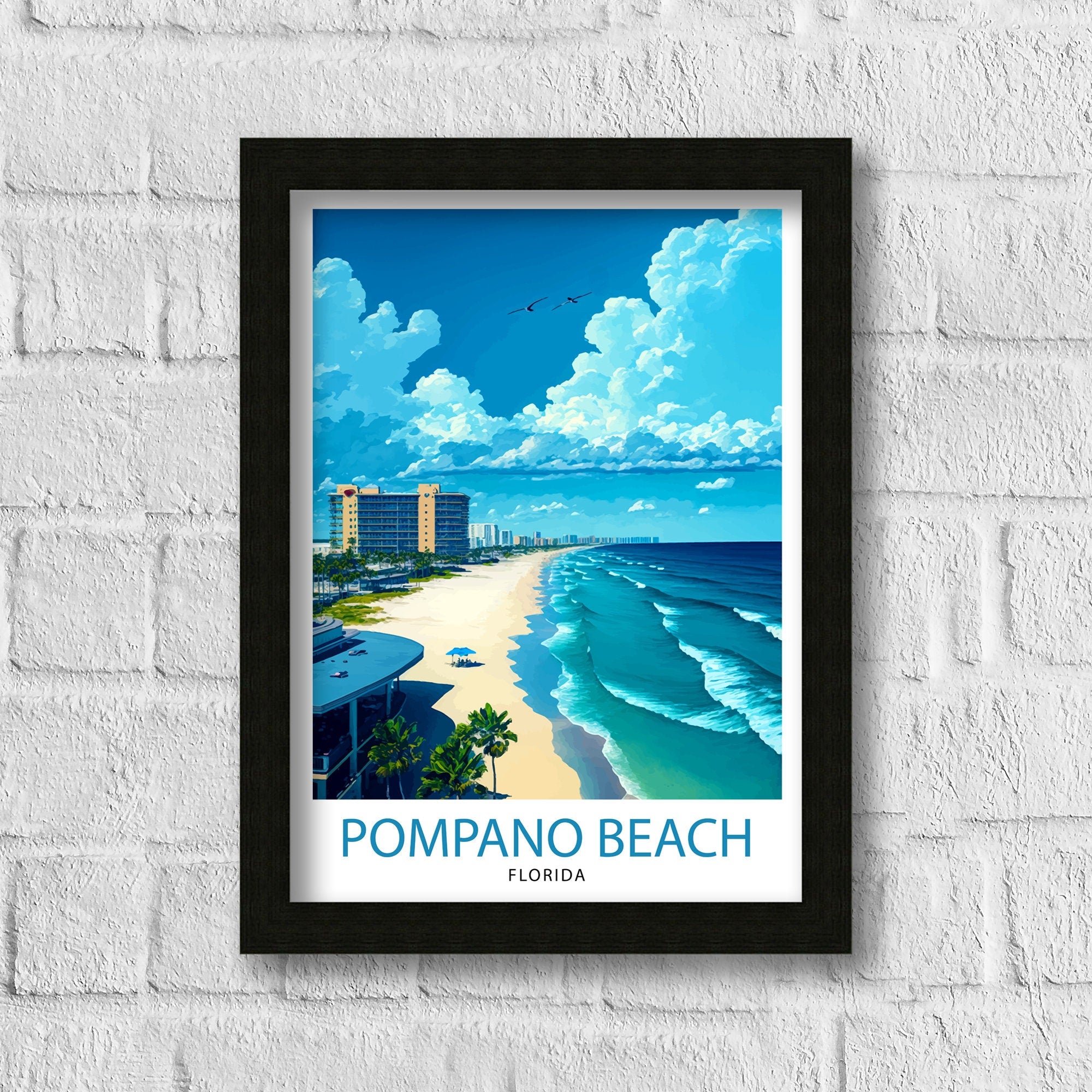 Pompano Beach Florida Travel Print| Pompano Beach Wall Art Florida Beach Decor Travel Poster Gift for Pompano Beach Florida Home Decor