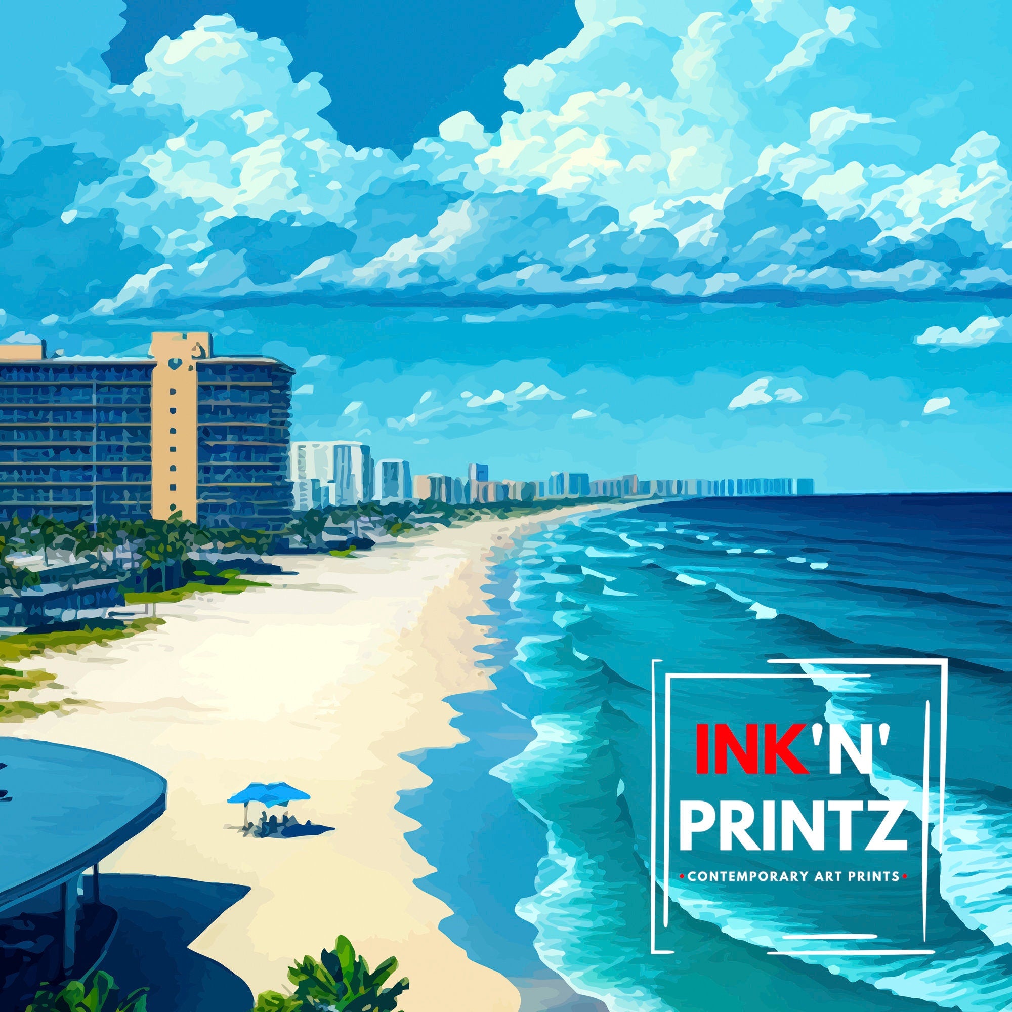 Pompano Beach Florida Travel Print| Pompano Beach Wall Art Florida Beach Decor Travel Poster Gift for Pompano Beach Florida Home Decor