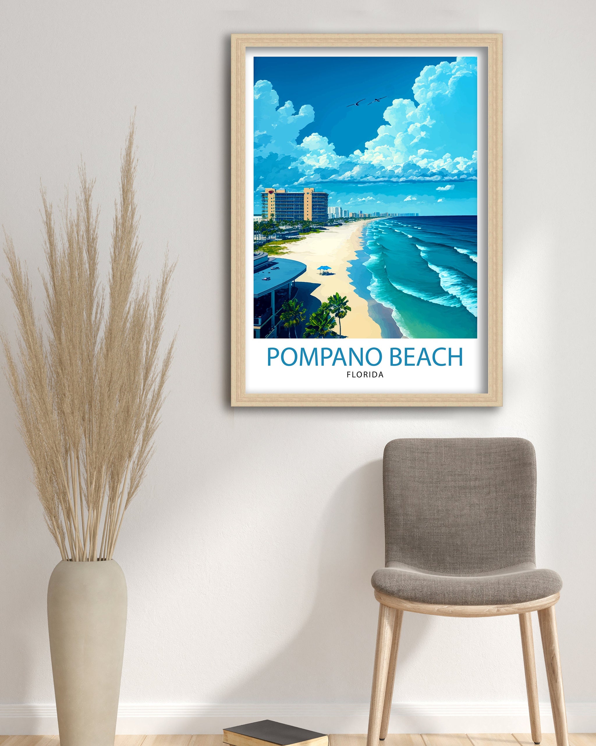 Pompano Beach Florida Travel Print| Pompano Beach Wall Art Florida Beach Decor Travel Poster Gift for Pompano Beach Florida Home Decor