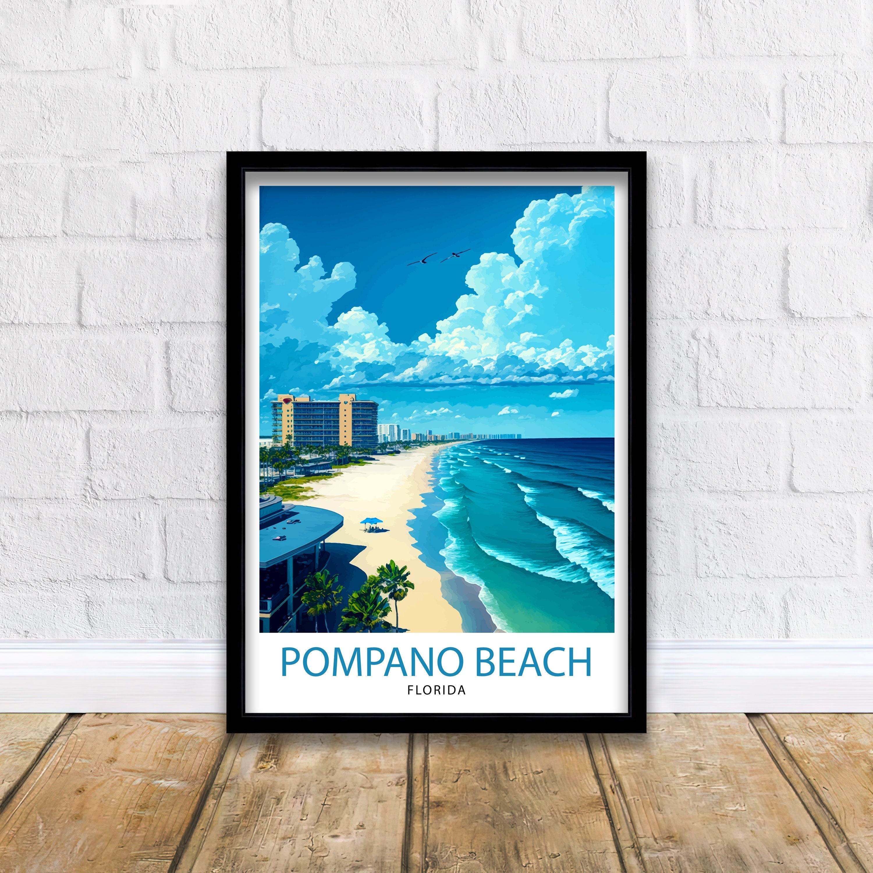 Pompano Beach Florida Travel Print| Pompano Beach Wall Art Florida Beach Decor Travel Poster Gift for Pompano Beach Florida Home Decor