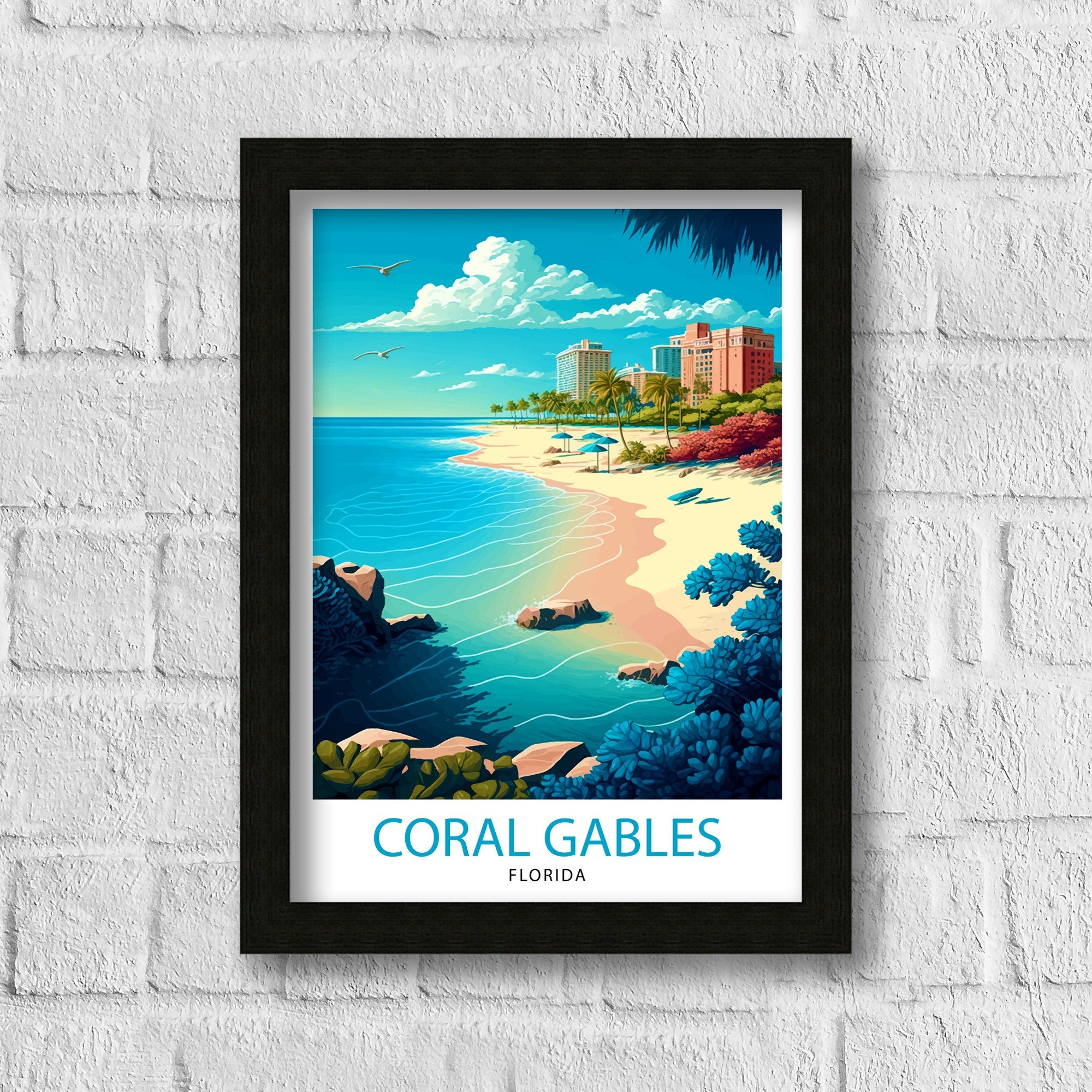 Coral Gables Florida Travel Print| Coral Gables Wall Decor Coral Gables Home Living Decor Coral Gables Illustration Travel Poster Coral