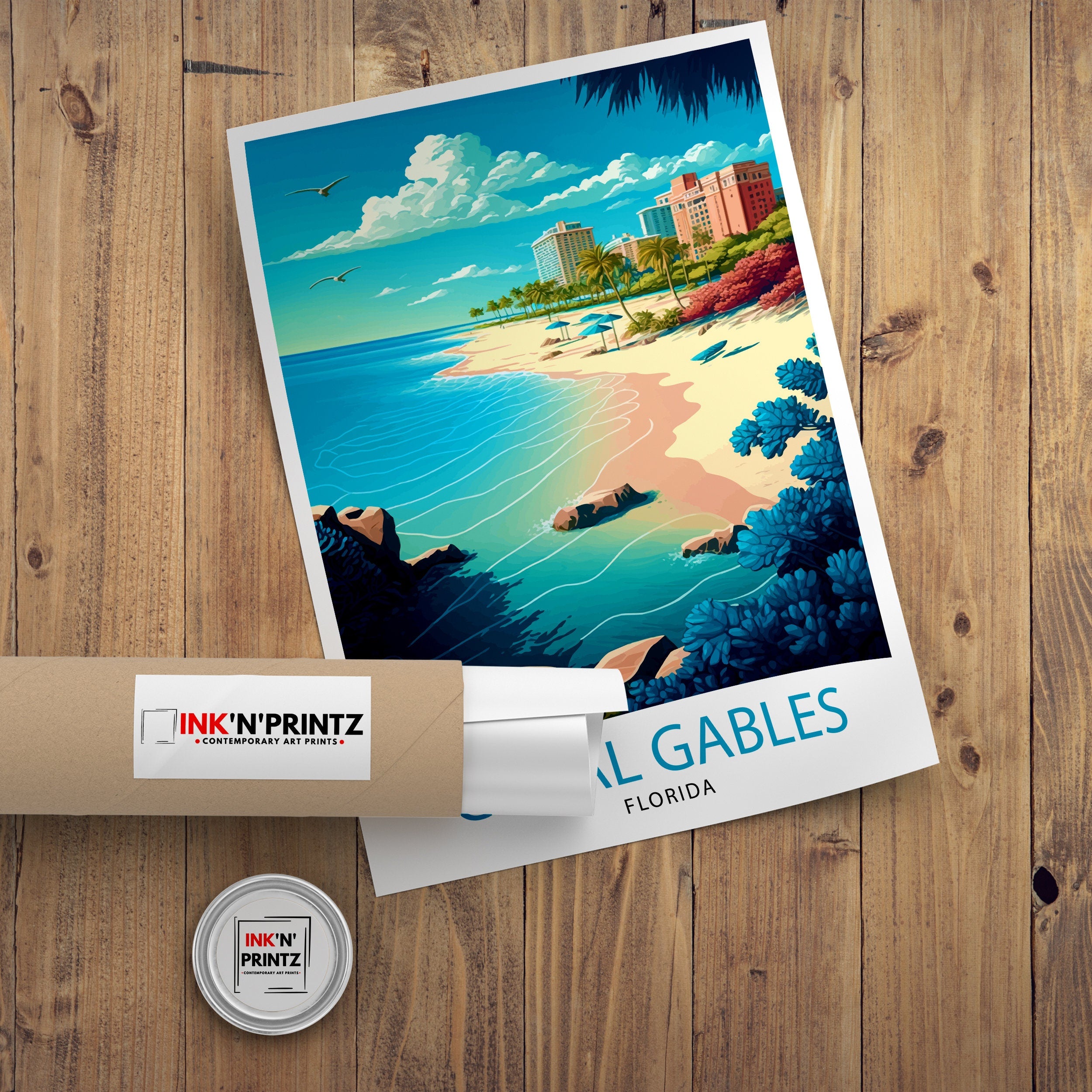 Coral Gables Florida Travel Print| Coral Gables Wall Decor Coral Gables Home Living Decor Coral Gables Illustration Travel Poster Coral