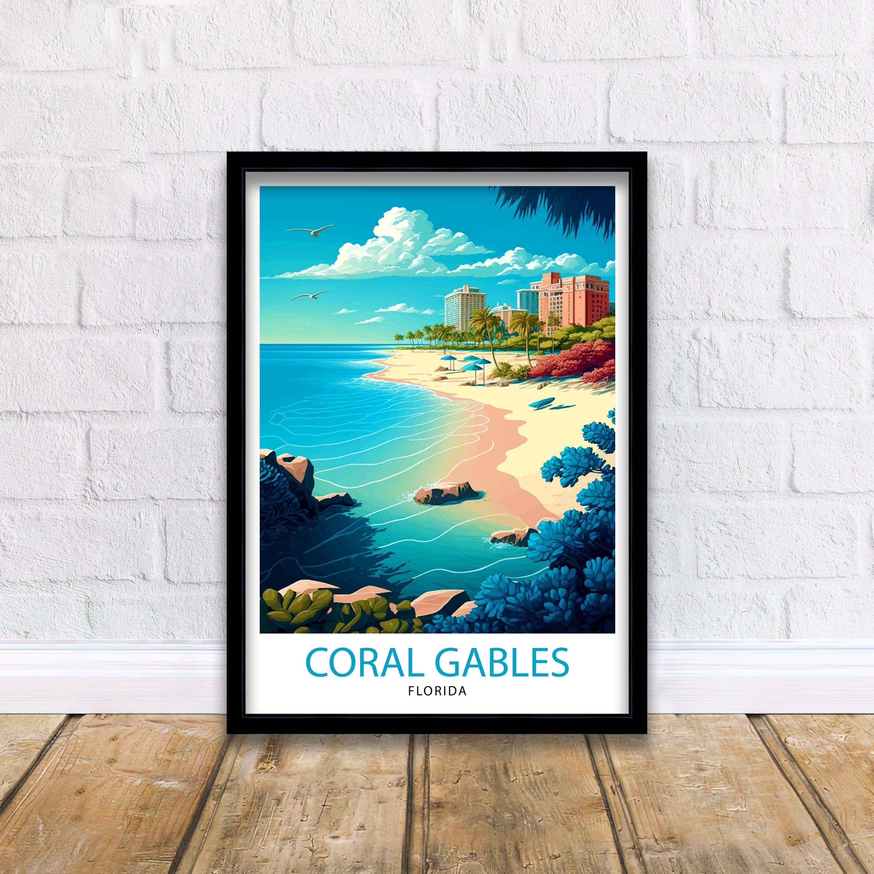 Coral Gables Florida Travel Print| Coral Gables Wall Decor Coral Gables Home Living Decor Coral Gables Illustration Travel Poster Coral