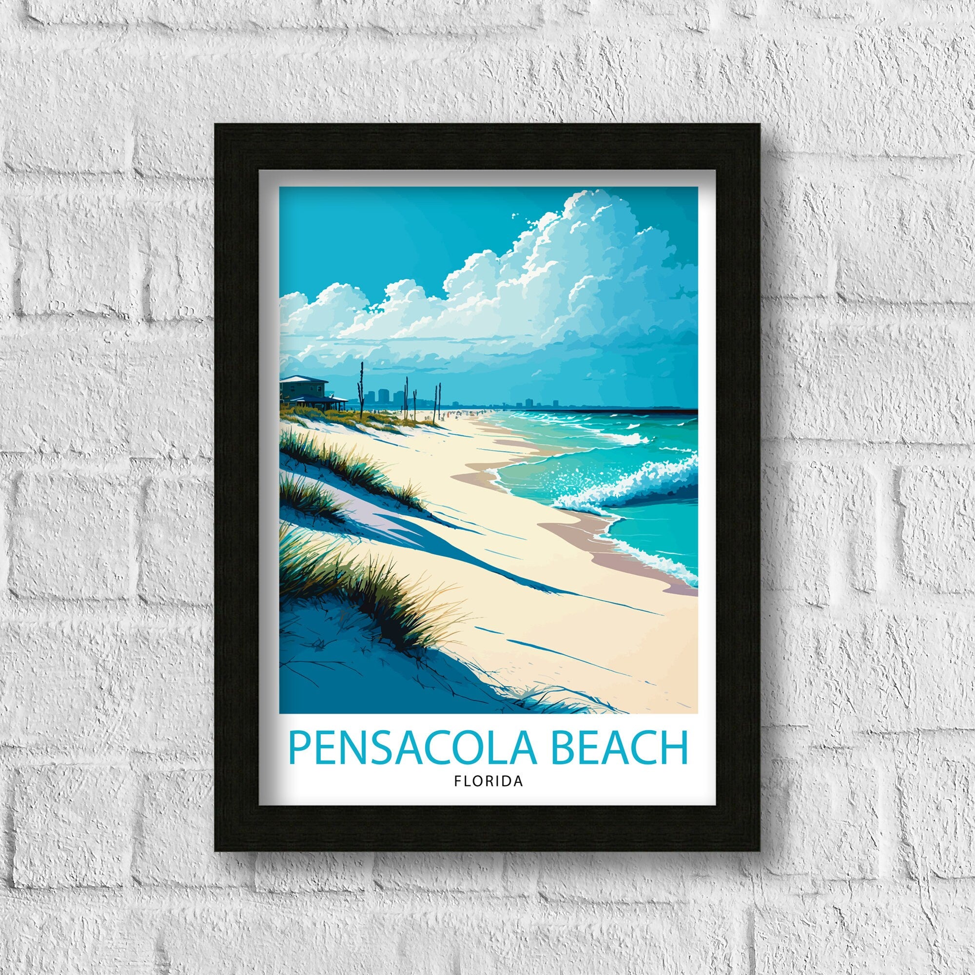 Pensacola Beach Florida Travel Print| Pensacola Wall Art Pensacola Beach Decor Pensacola Illustration Travel Poster Gift For Pensacola