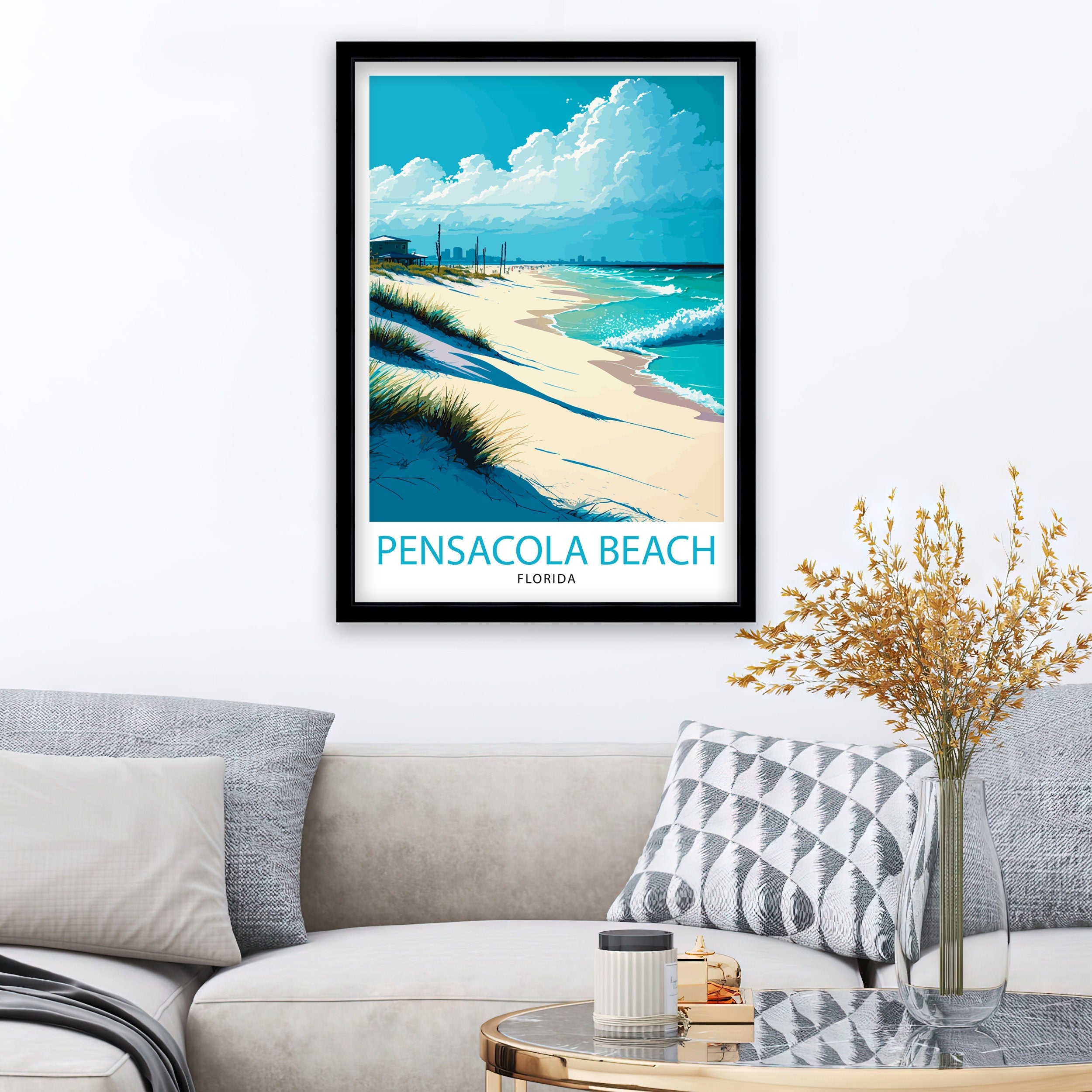 Pensacola Beach Florida Travel Print| Pensacola Wall Art Pensacola Beach Decor Pensacola Illustration Travel Poster Gift For Pensacola