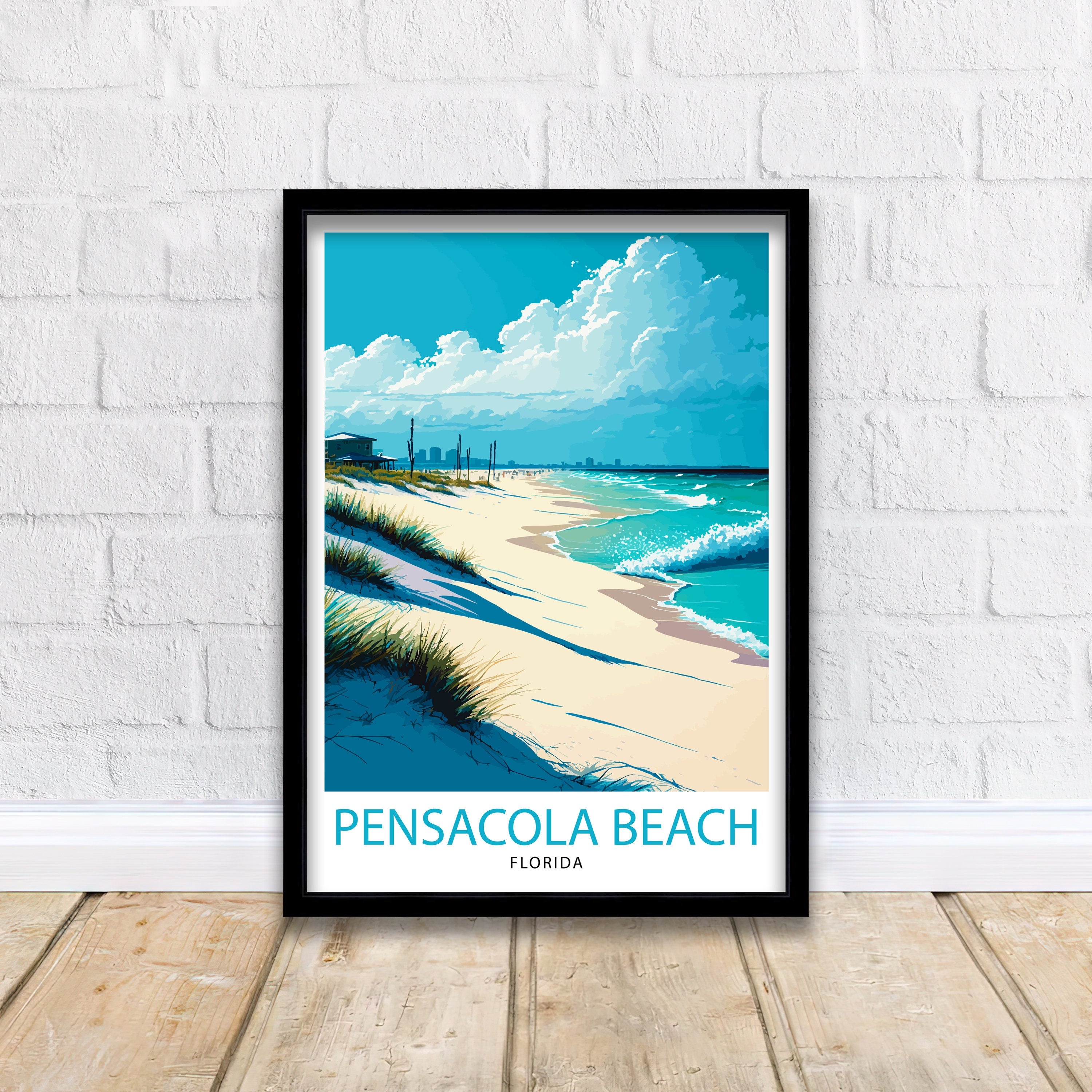 Pensacola Beach Florida Travel Print| Pensacola Wall Art Pensacola Beach Decor Pensacola Illustration Travel Poster Gift For Pensacola