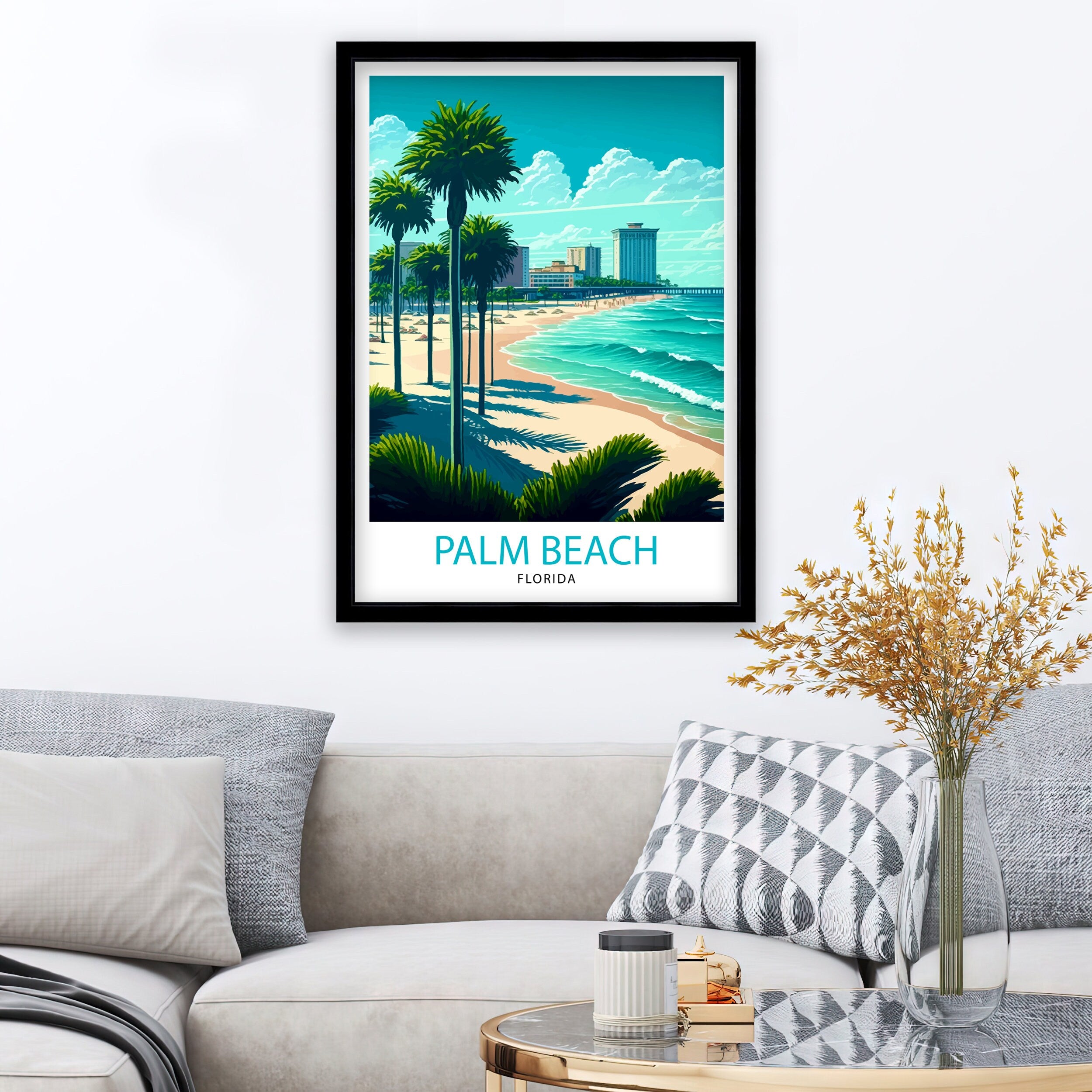 Palm Beach Florida Travel Print Palm Beach Wall Decor Palm Beach Home Living Decor Palm Beach Illustration Travel Poster Gift For Palm Beach