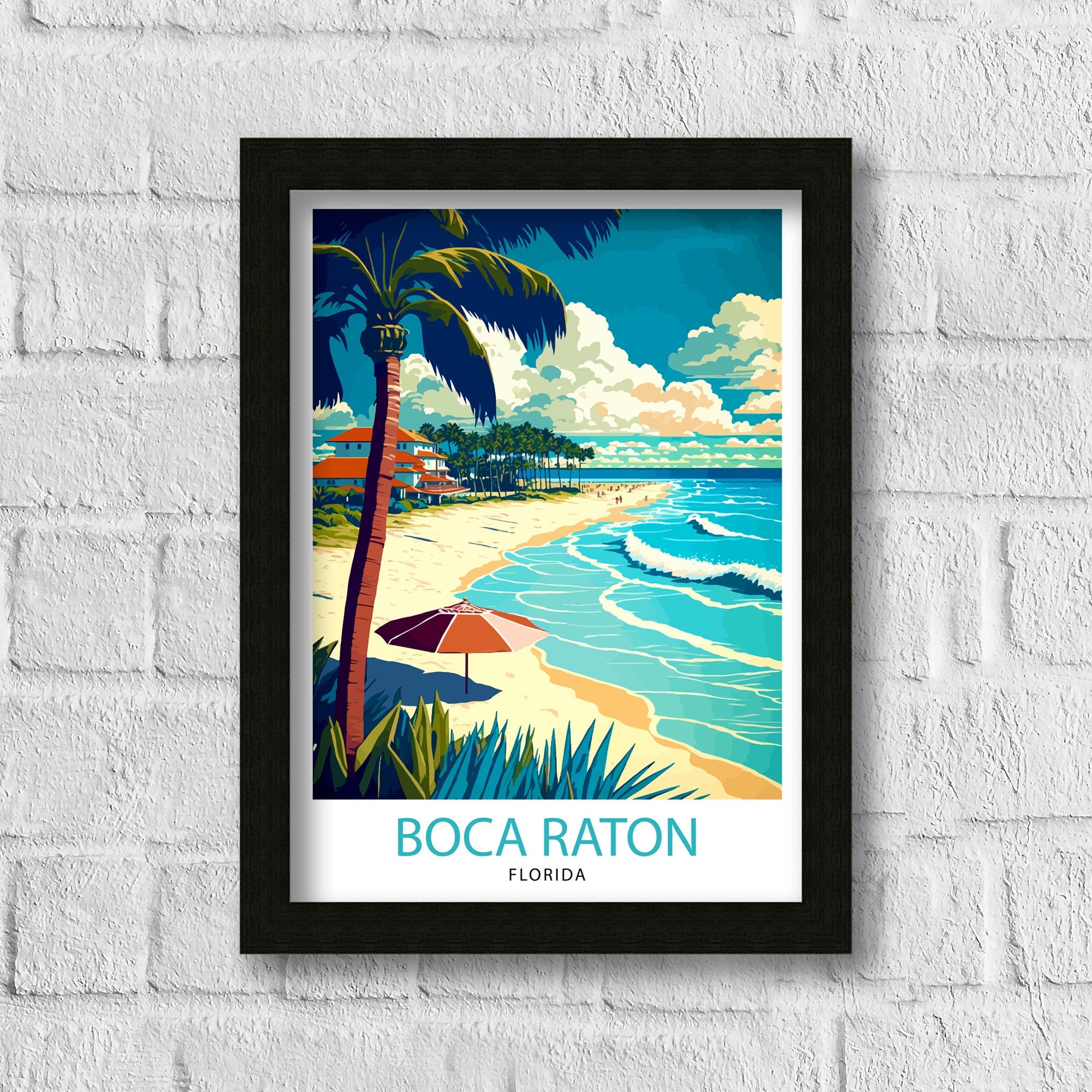 Boca Raton Florida Travel Print| Wall Decor, Home Living Decor Florida Illustration Travel Poster Gift for Boca Raton Florida Home Decor