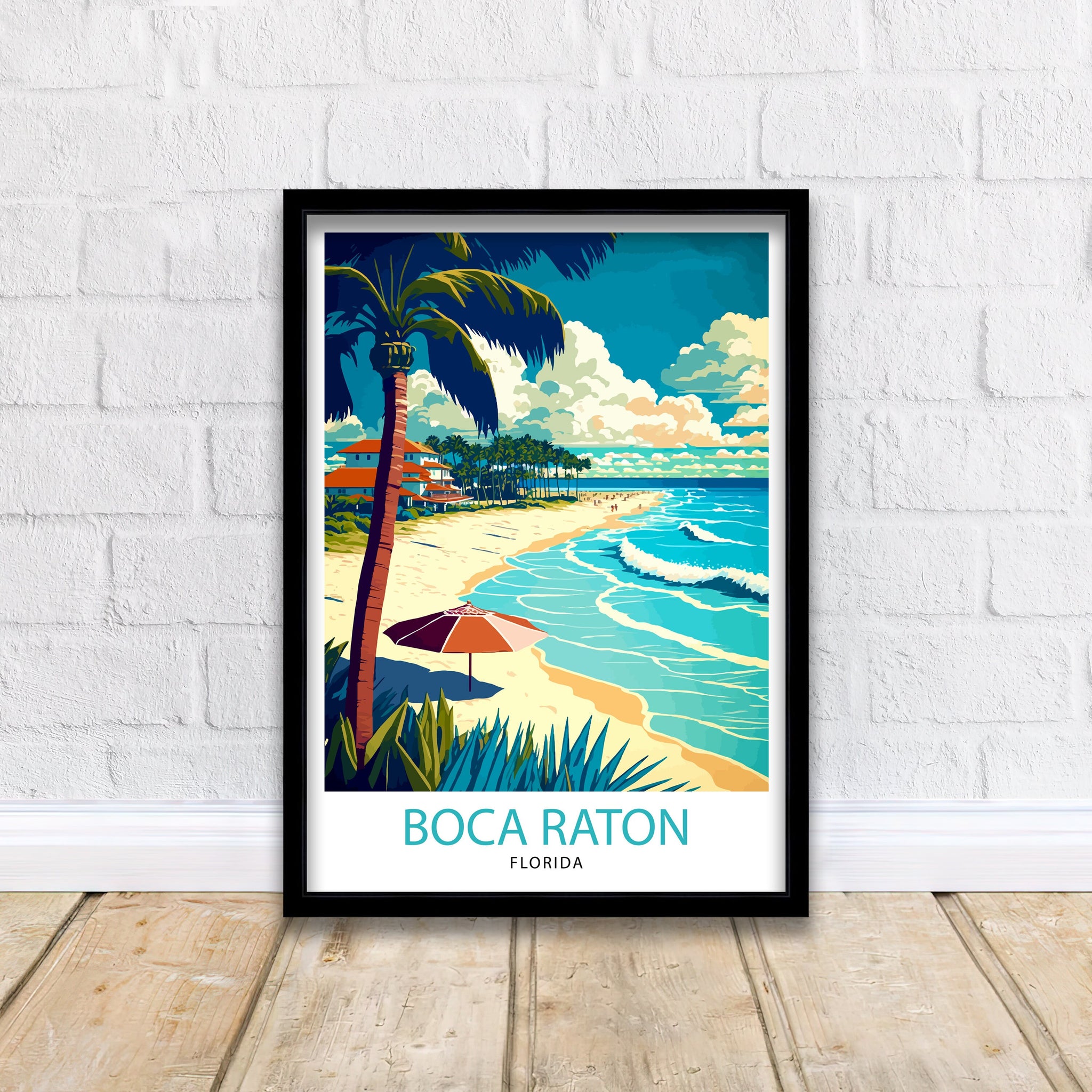 Boca Raton Florida Travel Print| Wall Decor, Home Living Decor Florida Illustration Travel Poster Gift for Boca Raton Florida Home Decor