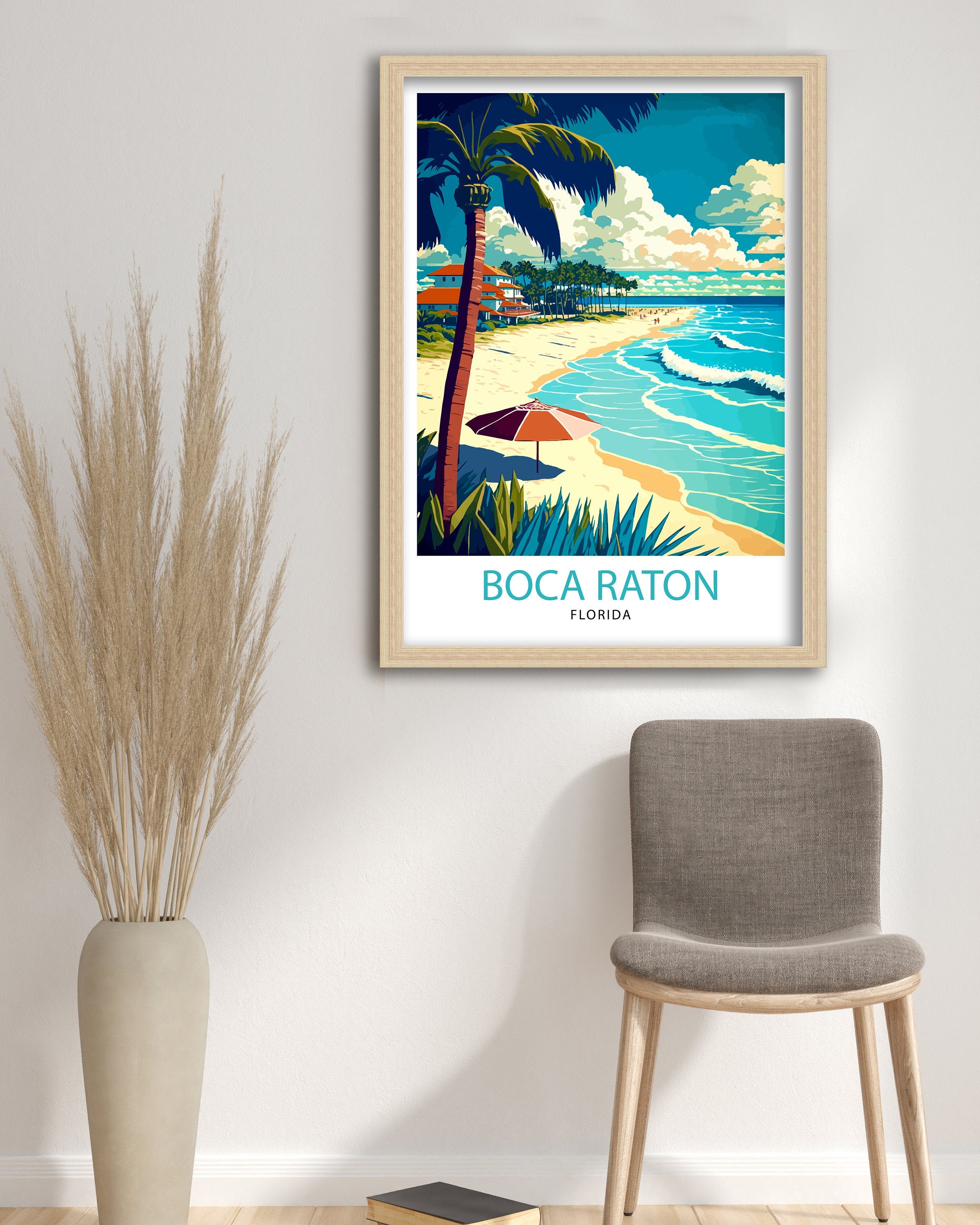 Boca Raton Florida Travel Print| Wall Decor, Home Living Decor Florida Illustration Travel Poster Gift for Boca Raton Florida Home Decor