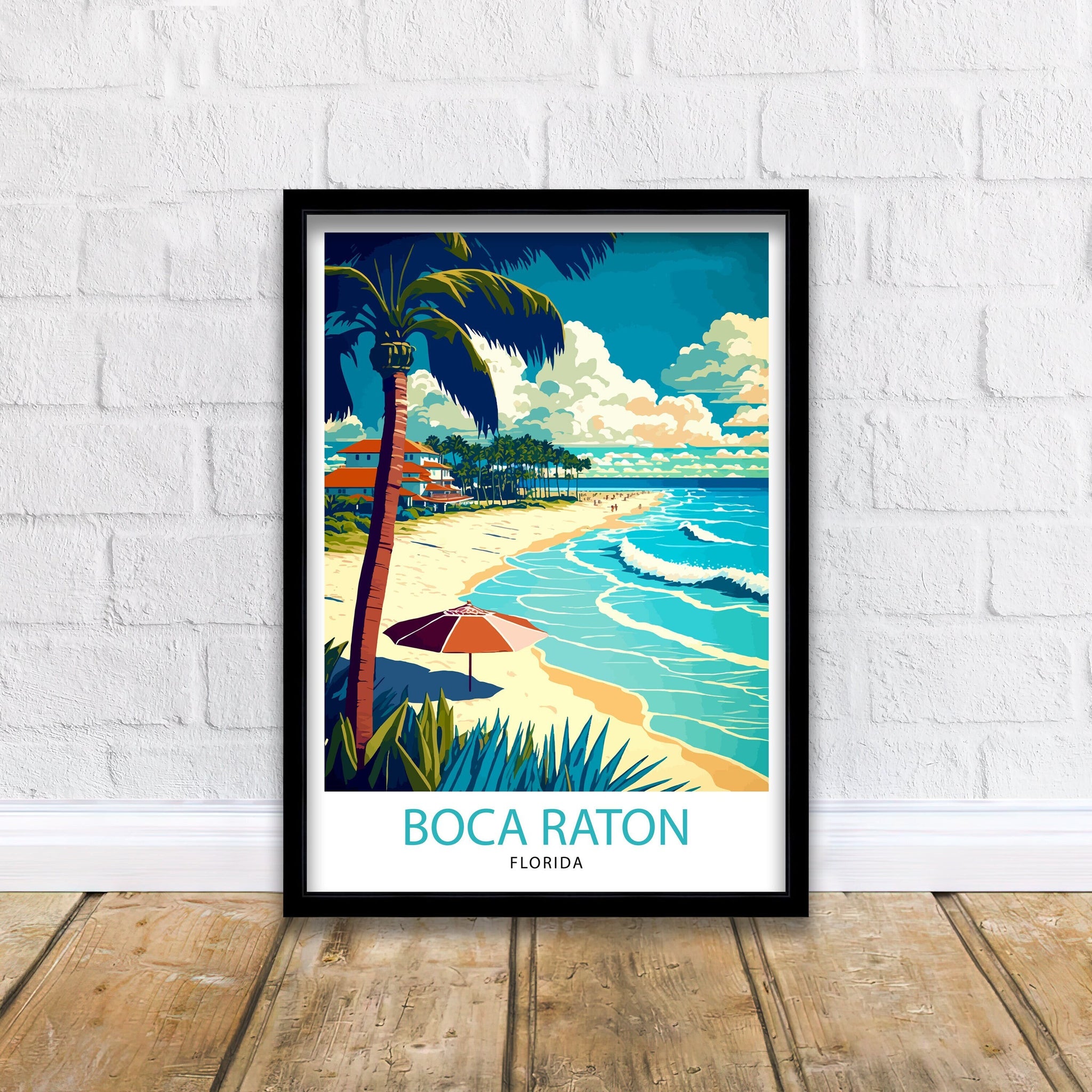 Boca Raton Florida Travel Print| Wall Decor, Home Living Decor Florida Illustration Travel Poster Gift for Boca Raton Florida Home Decor
