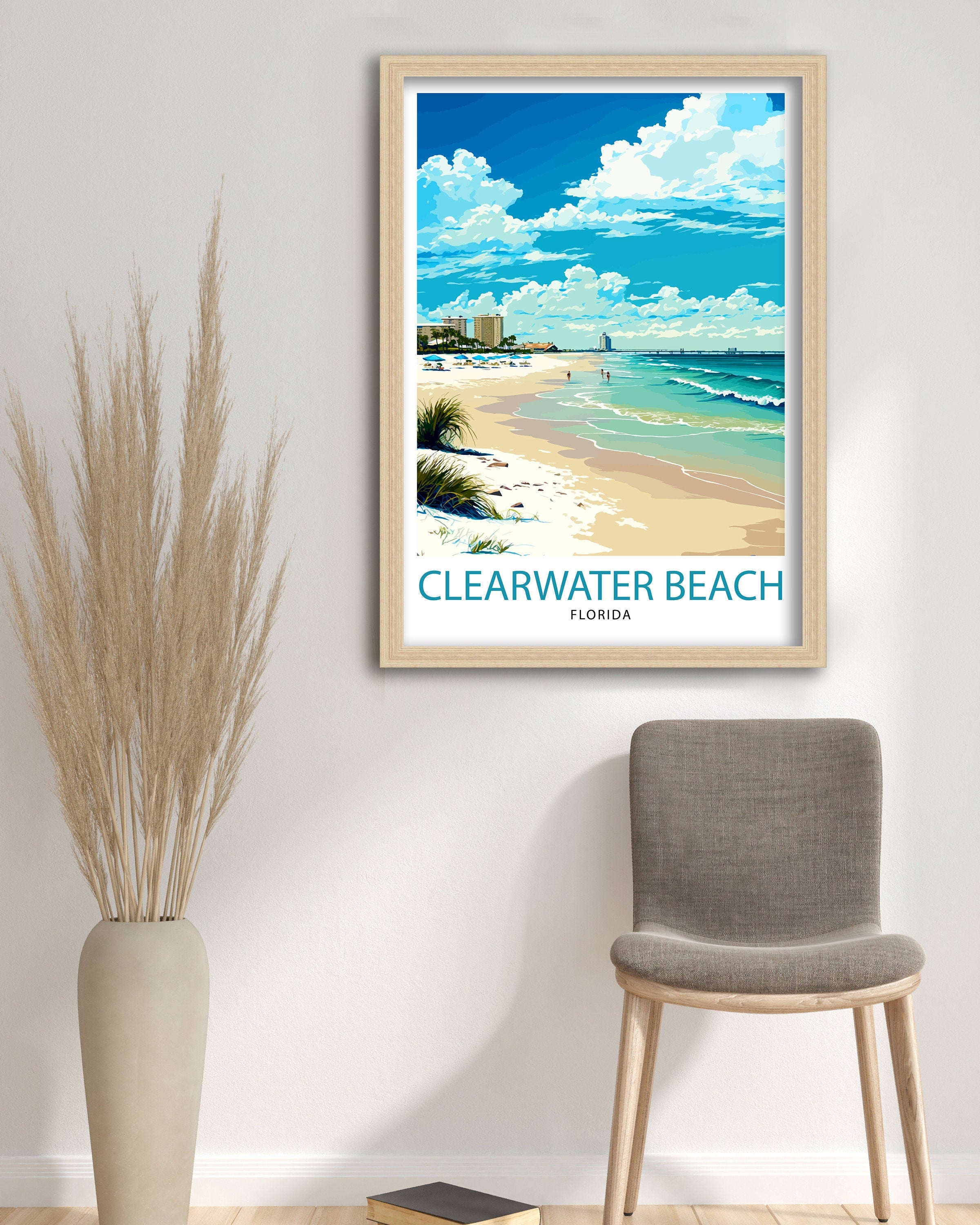 Clearwater Beach Florida Travel Print| Wall Decor Home Living Decor Illustration Travel Poster Gift for Clearwater Beach Florida Home Decor