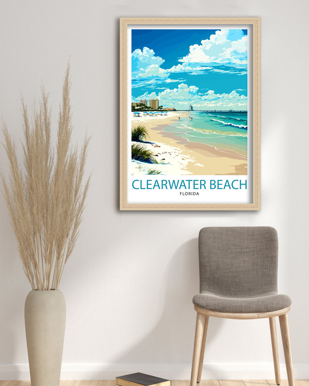 Clearwater Beach Florida Travel Print| Wall Decor Home Living Decor Illustration Travel Poster Gift for Clearwater Beach Florida Home Decor