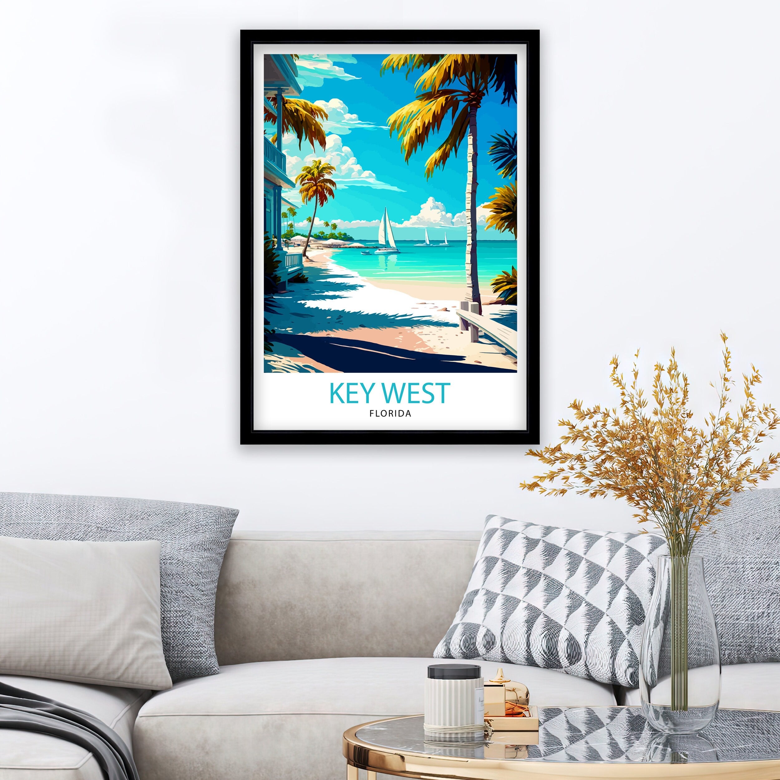 Key West Florida Travel Print| Key West Wall Decor Key West Home Living Decor Key West Illustration Travel Poster Gift For Key West Florida