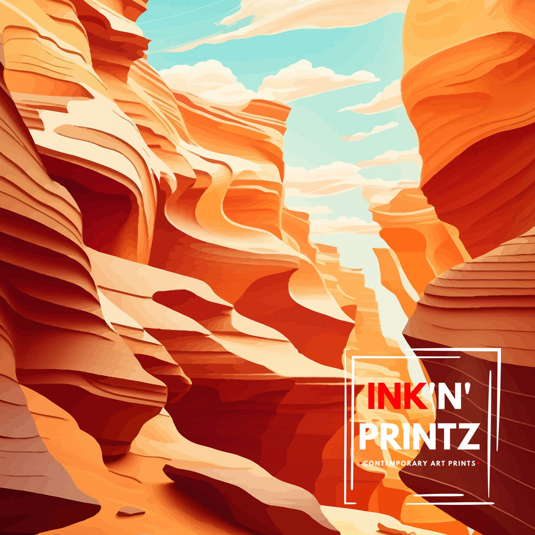 Antelope Canyon Arizona Travel Print| Wall Art Decor Antelope Canyon Illustration Travel Poster Gift for Arizona Lovers Home Living Decor