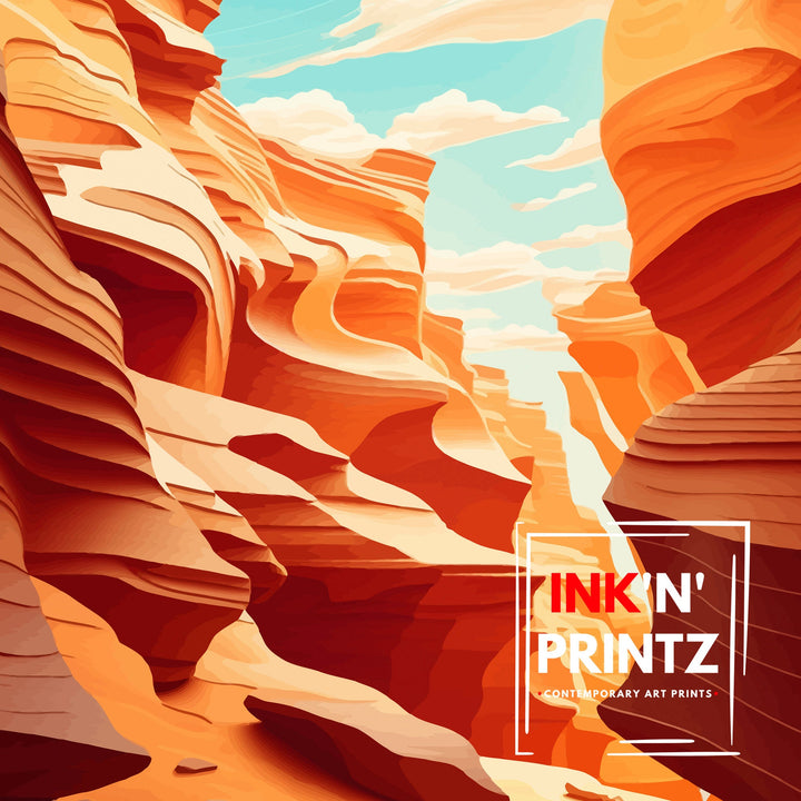 Antelope Canyon Arizona Travel Print| Wall Art Decor Antelope Canyon Illustration Travel Poster Gift for Arizona Lovers Home Living Decor
