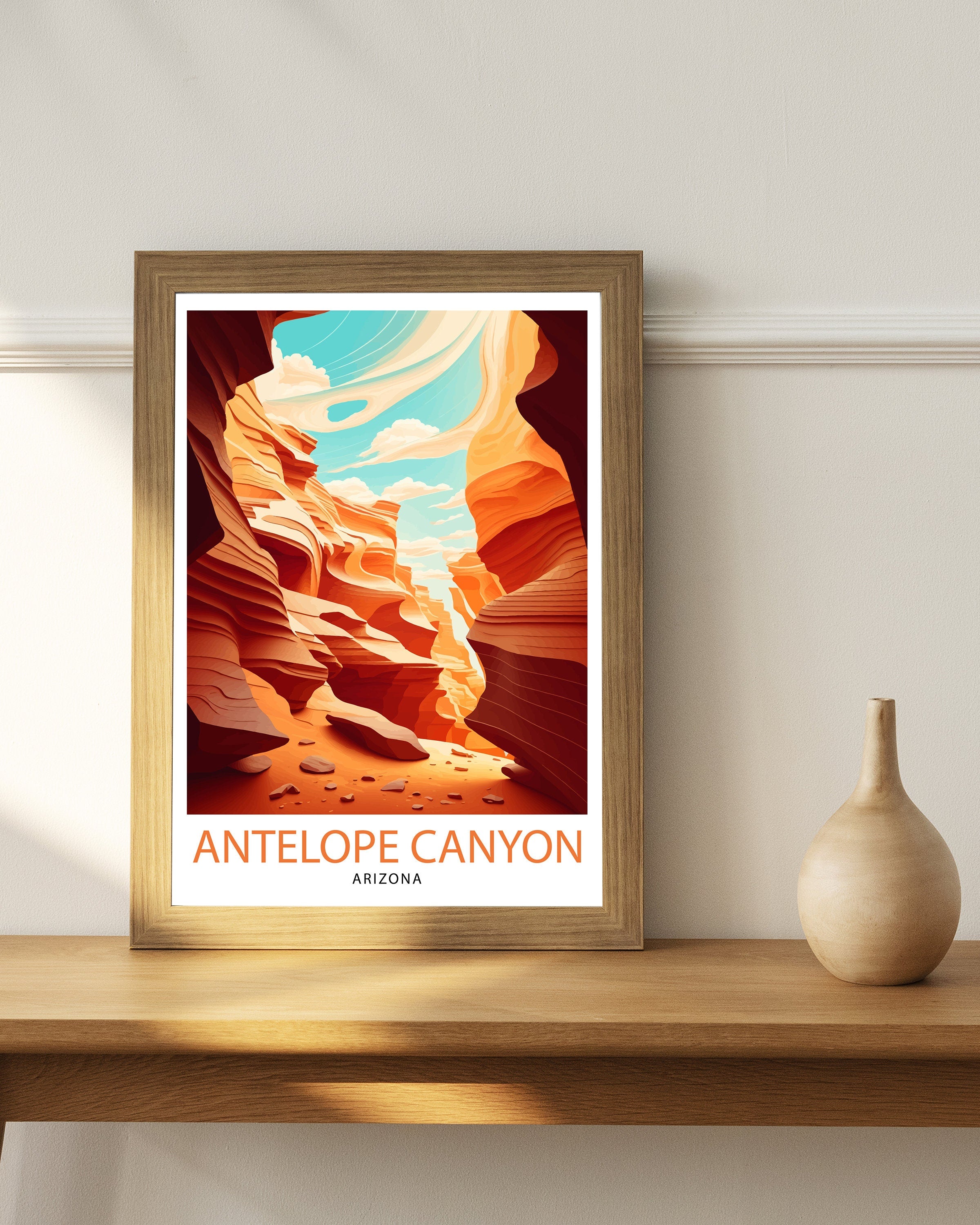 Antelope Canyon Arizona Travel Print| Wall Art Decor Antelope Canyon Illustration Travel Poster Gift for Arizona Lovers Home Living Decor