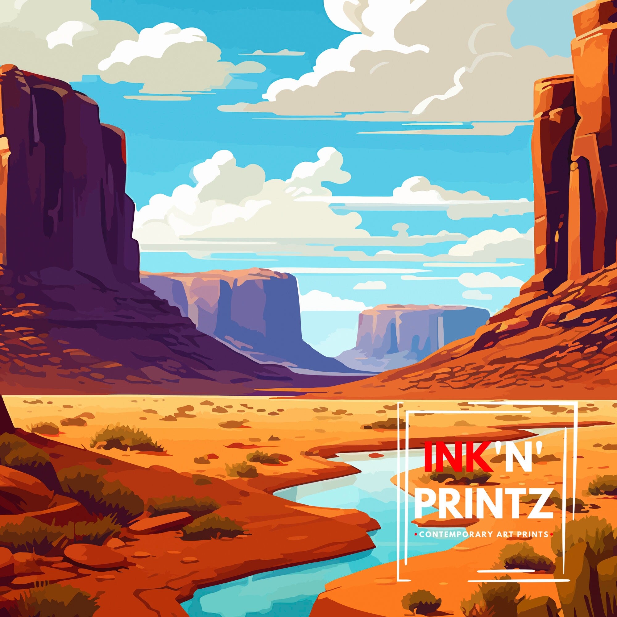 Monument Valley Travel Print| Wall Decor Home Living Decor Monument Valley Illustration Travel Poster Gift for Monument Valley Arizona Home
