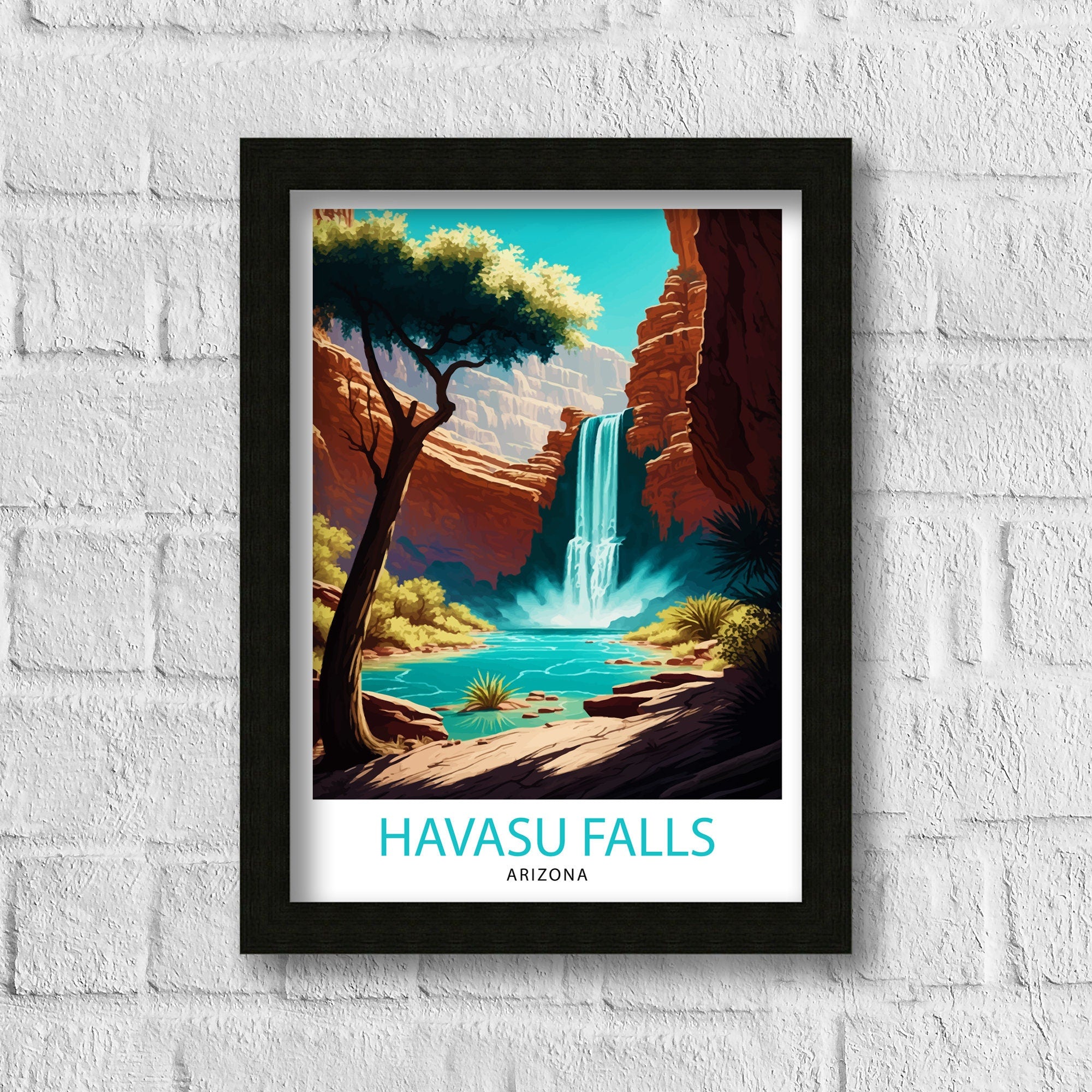 Havasu Falls Arizona Travel Print| Wall Decor, Home Living Decor Havasu Falls Illustration Travel Poster, Gift For Havasu Falls