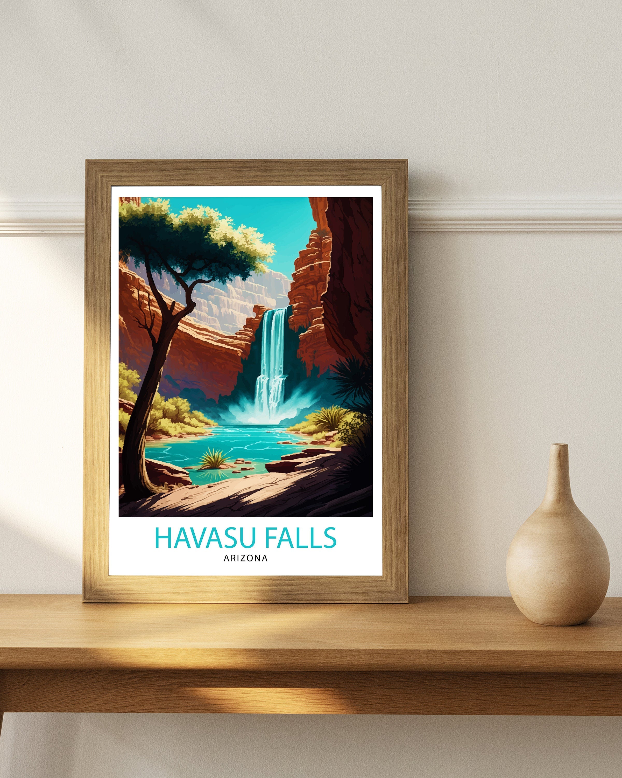Havasu Falls Arizona Travel Print| Wall Decor, Home Living Decor Havasu Falls Illustration Travel Poster, Gift For Havasu Falls