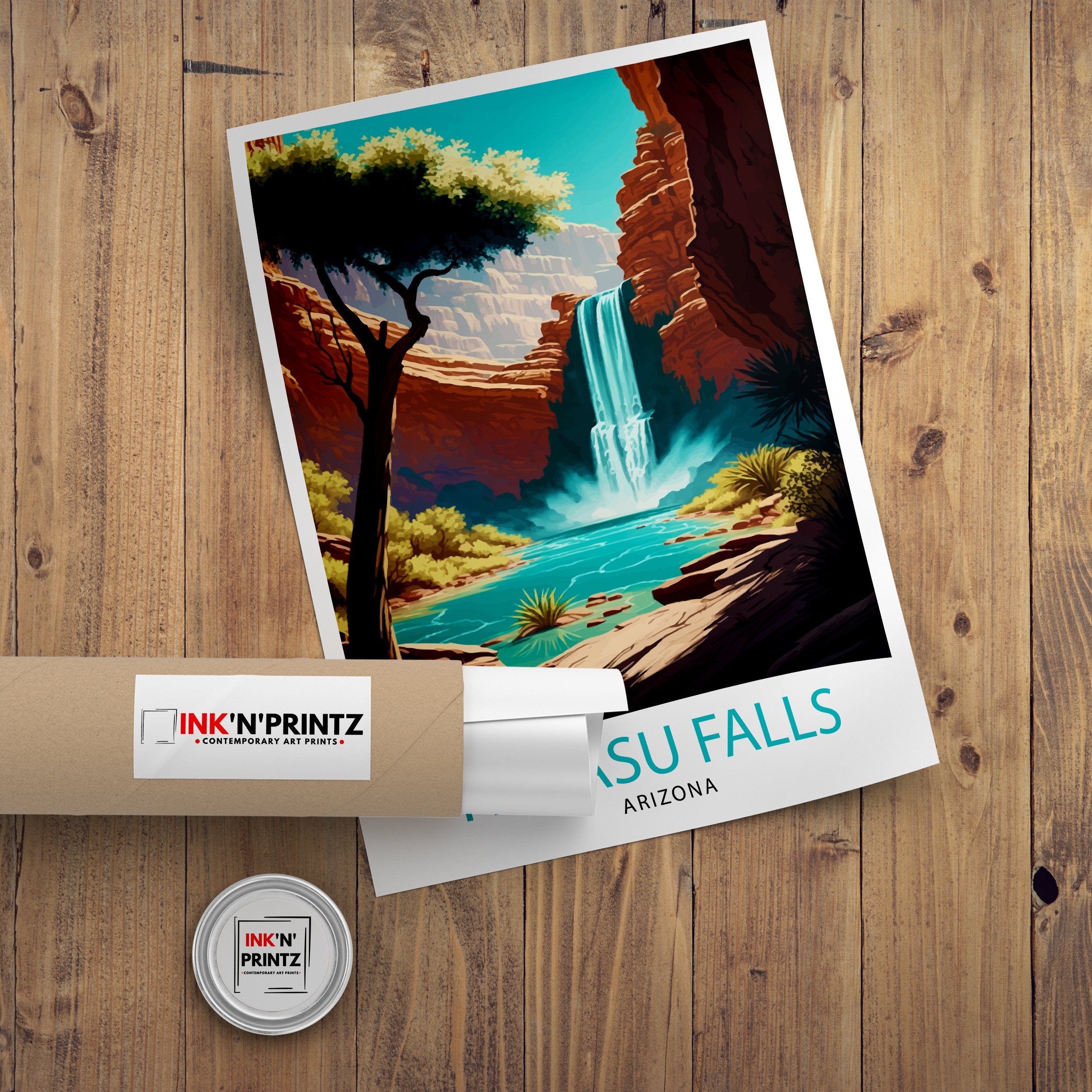 Havasu Falls Arizona Travel Print| Wall Decor, Home Living Decor Havasu Falls Illustration Travel Poster, Gift For Havasu Falls